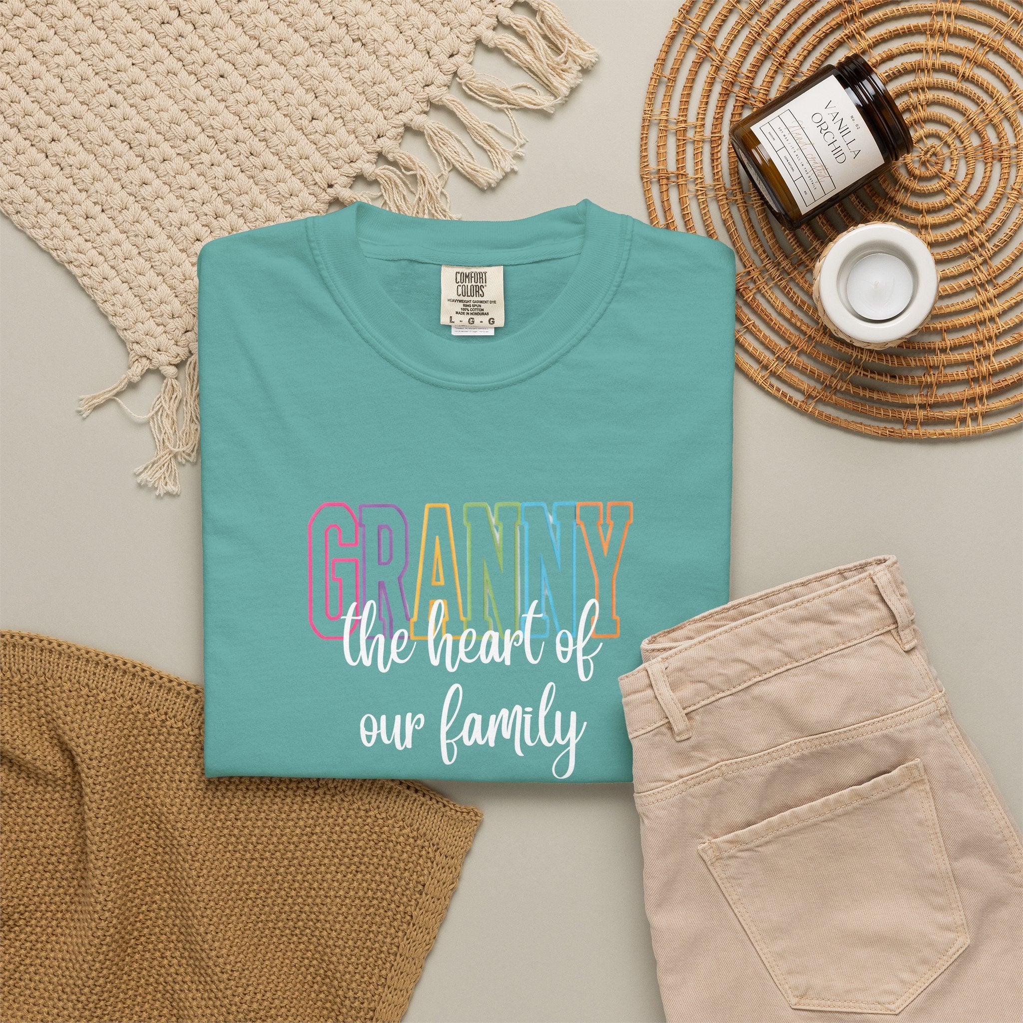 Grandma T-Shirt — "Grandma the Heart of Our Family" Pastel Comfort Tee