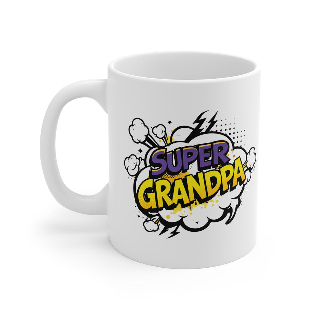 Super Grandpa Mug — Comic-Style 'Super Grandpa' 11oz White Coffee Cup, Gift for Grandfather, Father’s Day & Birthday