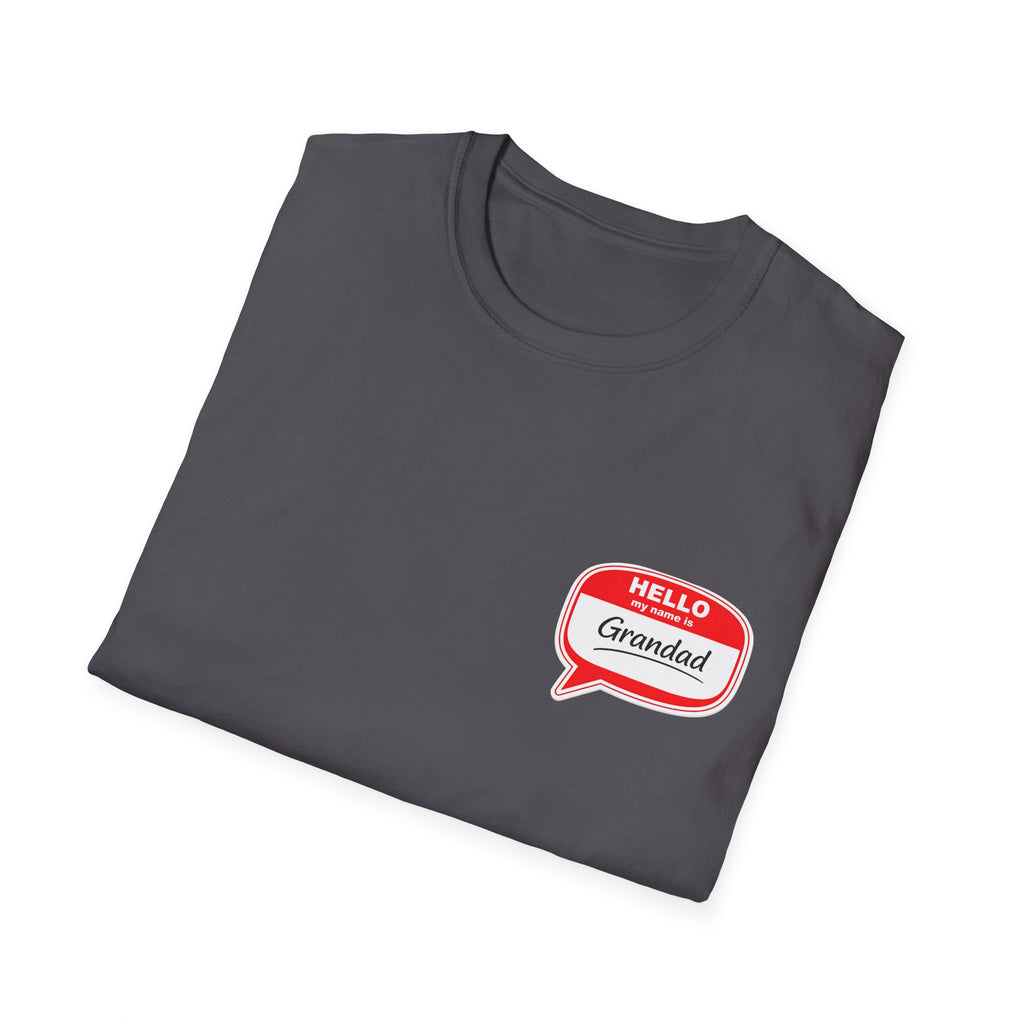 Grandad Name Badge T-Shirt — "Hello, Grandad!" Chest Logo