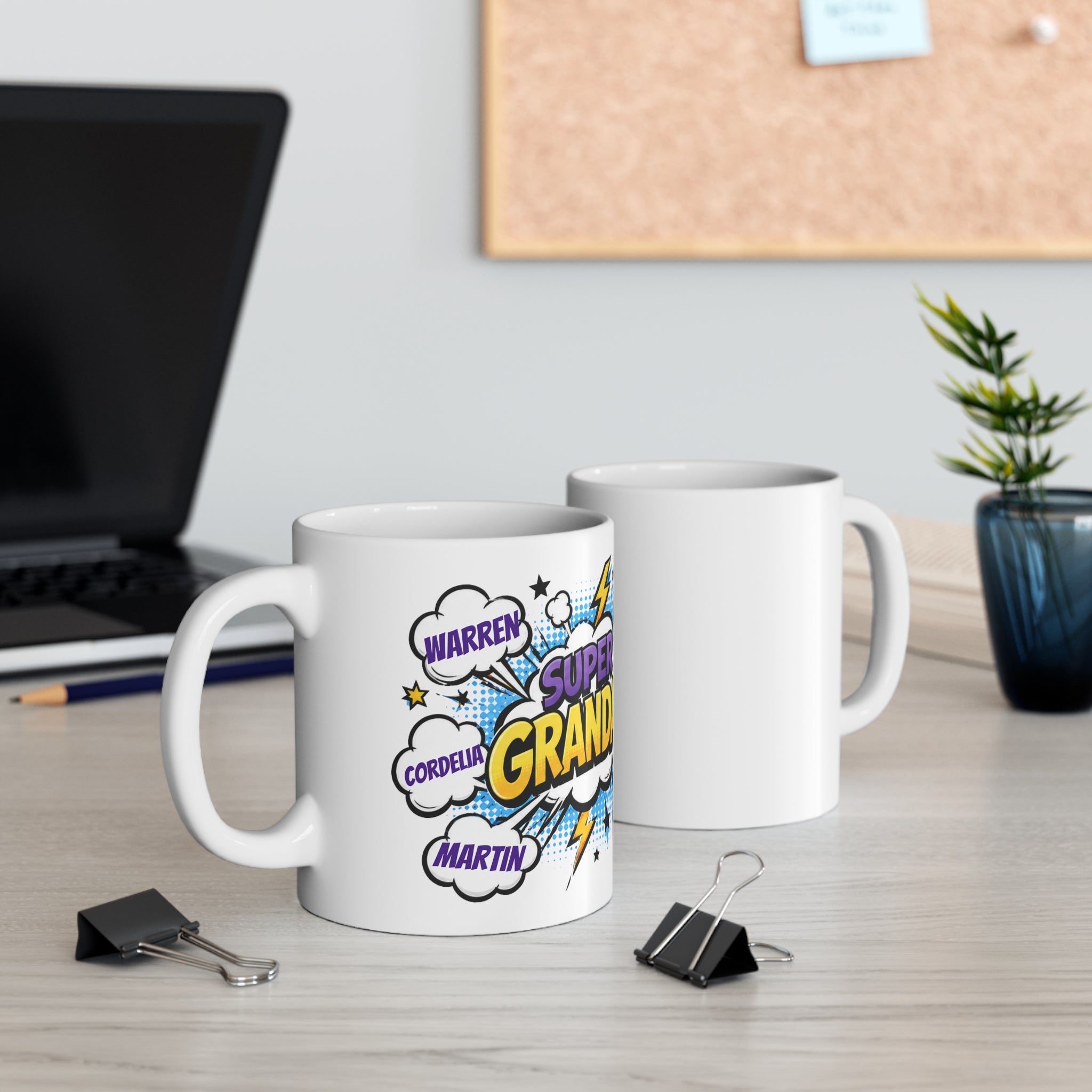 Super Grandad Comic-Style Personalized Mug — Custom Names Gift