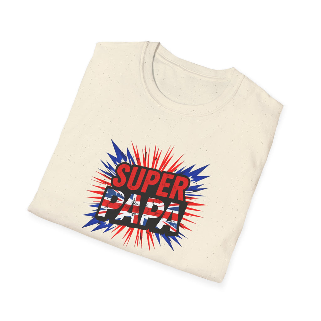 T-Shirt — "Super Papa" Union Jack/England themed Retro Comic Dad Shirt (Father's Day Gift)