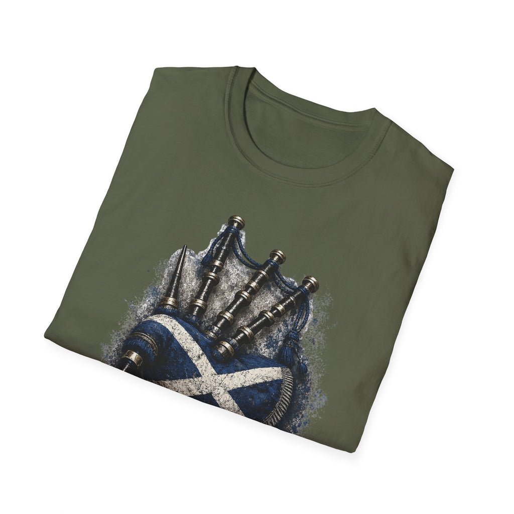 Bagpipes Following Scotland Flag Tee