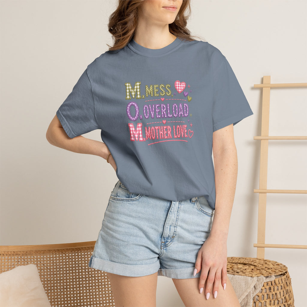 Mom Acronym T-Shirt — “M.O.M. Mess Overload Mother Love” Cute Mom Graphic Tee