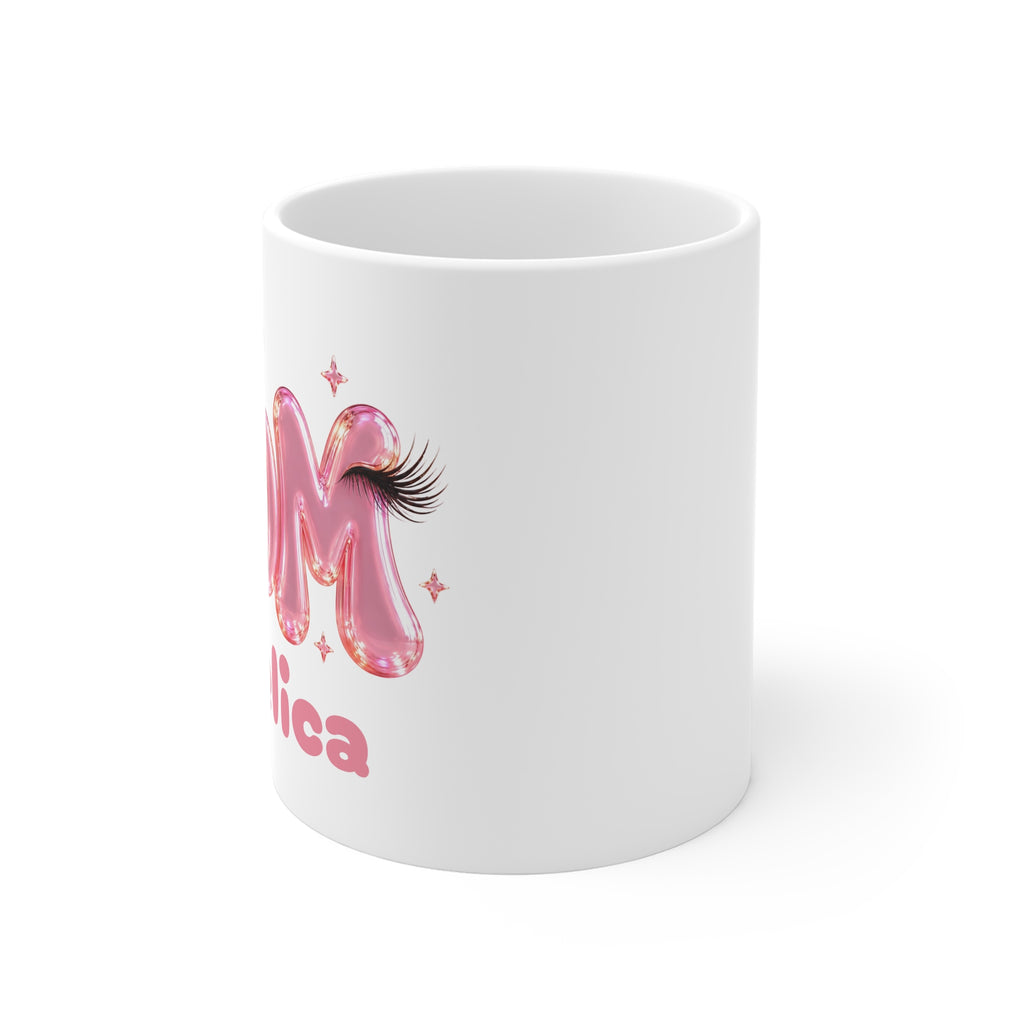 MOM Personalized Pink Balloon Eyelashes Mug