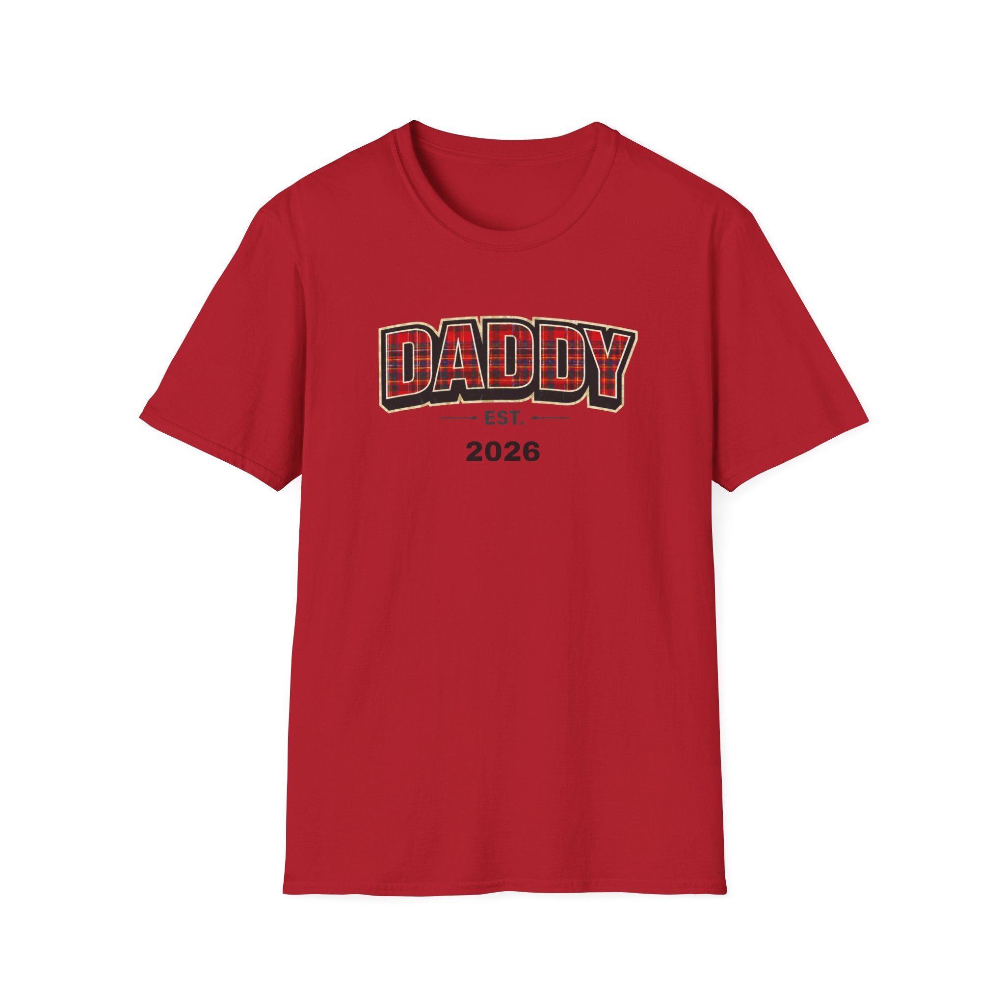 Daddy Est. 2026 T-Shirt — Plaid Dad Announcement Tee