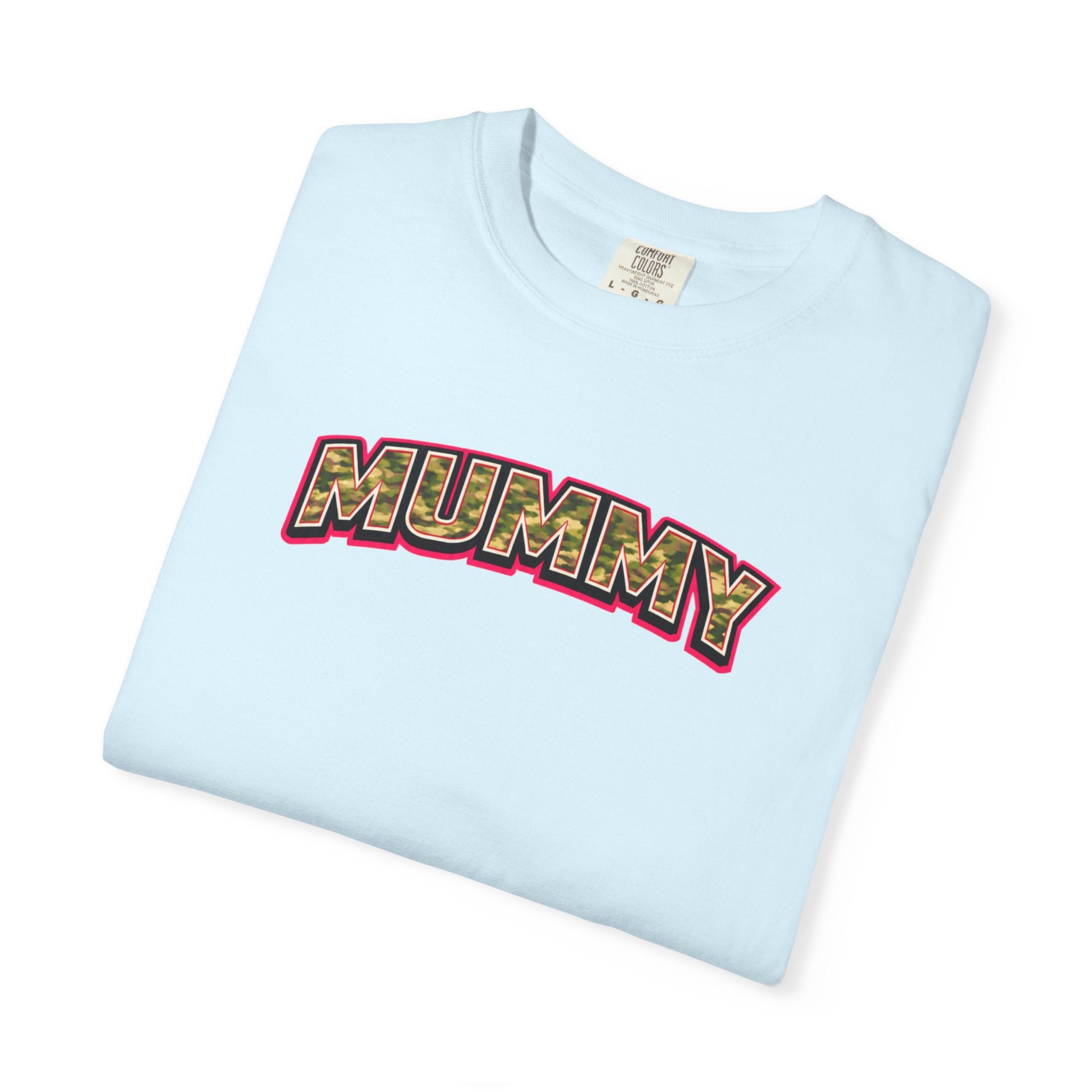 MUMMY Camo Script T-Shirt — Vintage Comic Style Mommy Tee