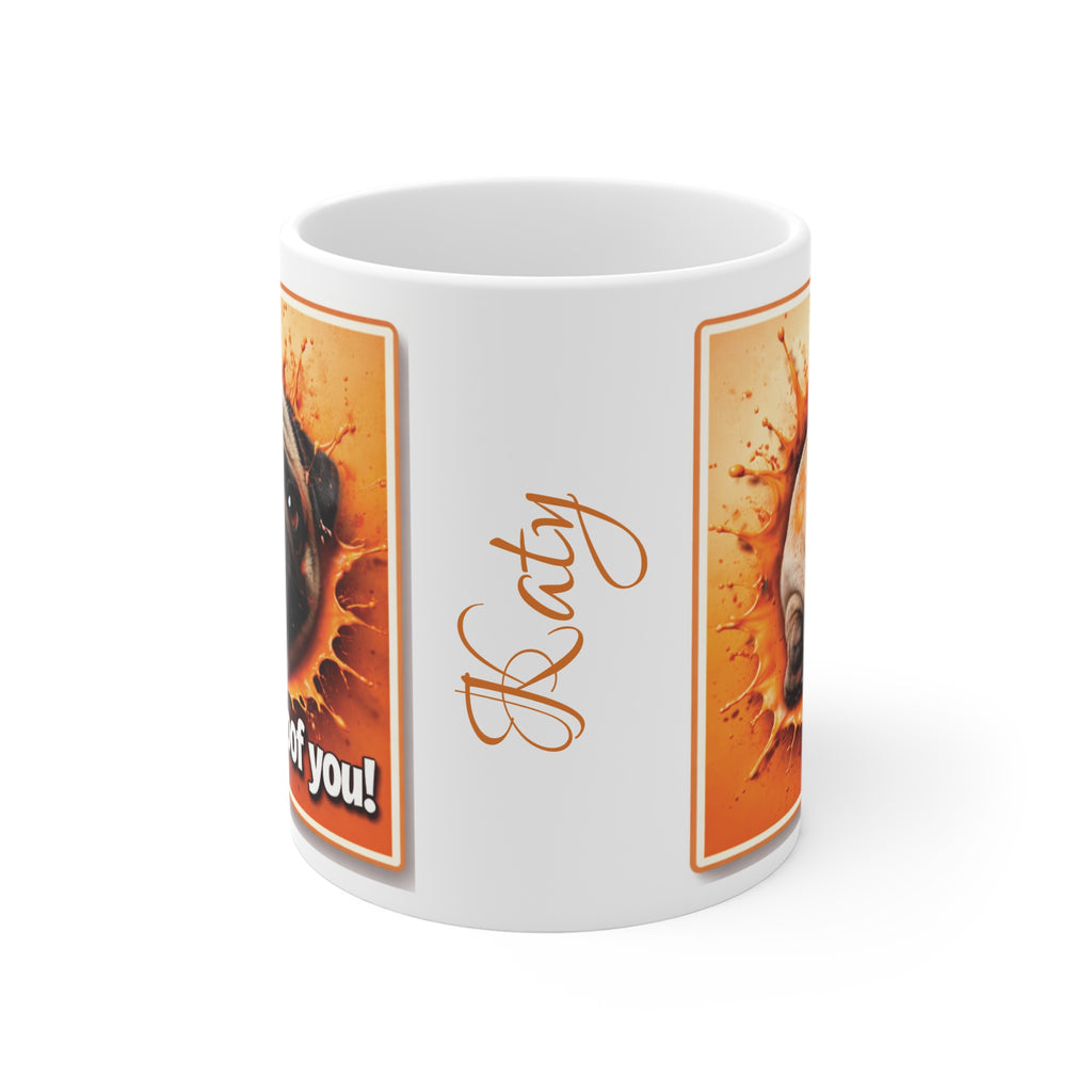 Pug Mug — "I Puggin' Woof You!" in Orange Cute Dog Lover Coffee Mug