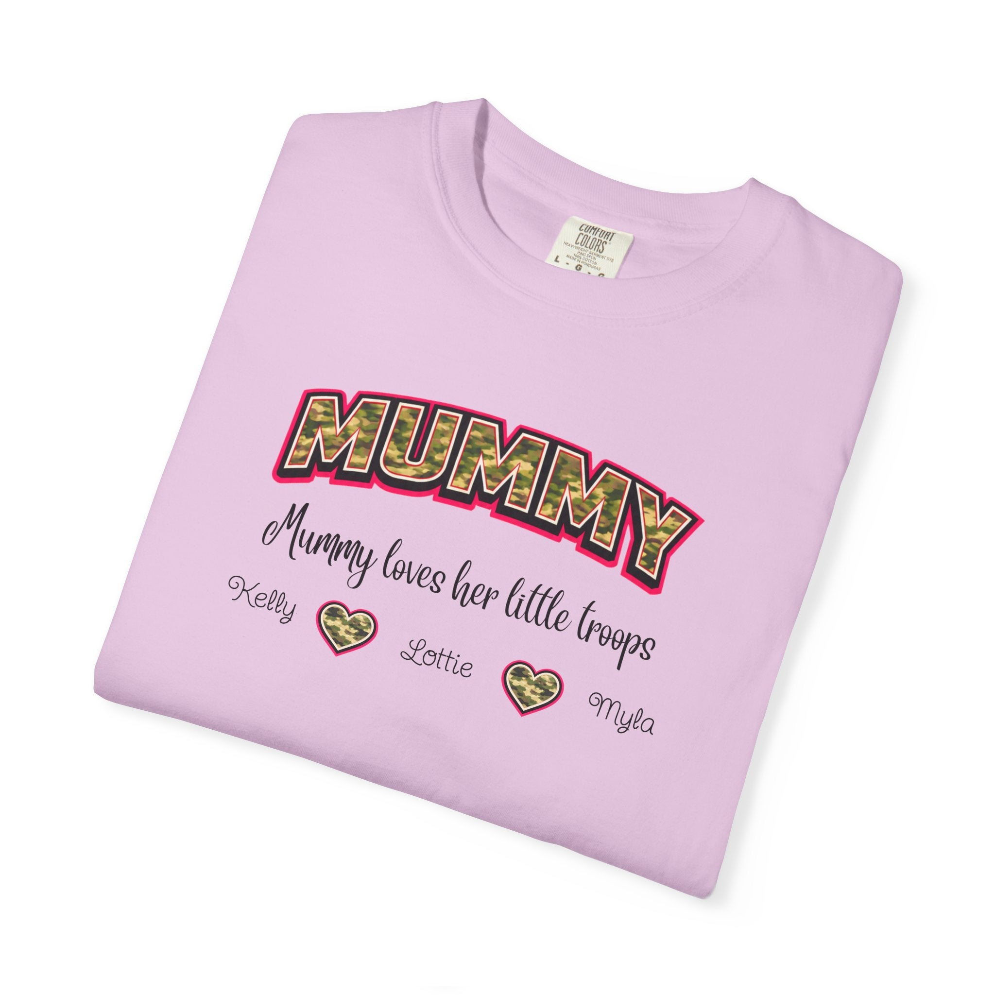 Mummy Camo Heart Graphic T-Shirt — "Mummy, leave her little layers" Retro Mum Tee