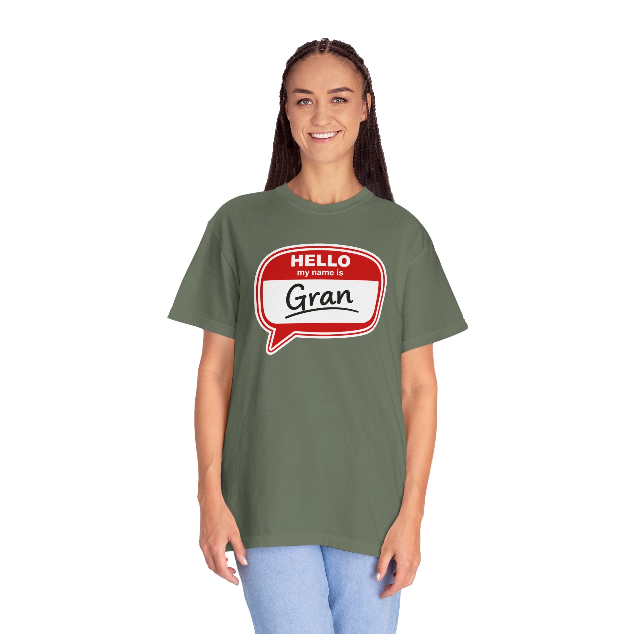 Hello My Name Is Gran T-Shirt – Funny Name Badge Tee for Grandmothers