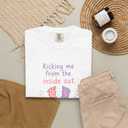 Pregnancy T-Shirt "Kicking Me From the Inside Out" — Cute Baby Footprint Maternity Tee