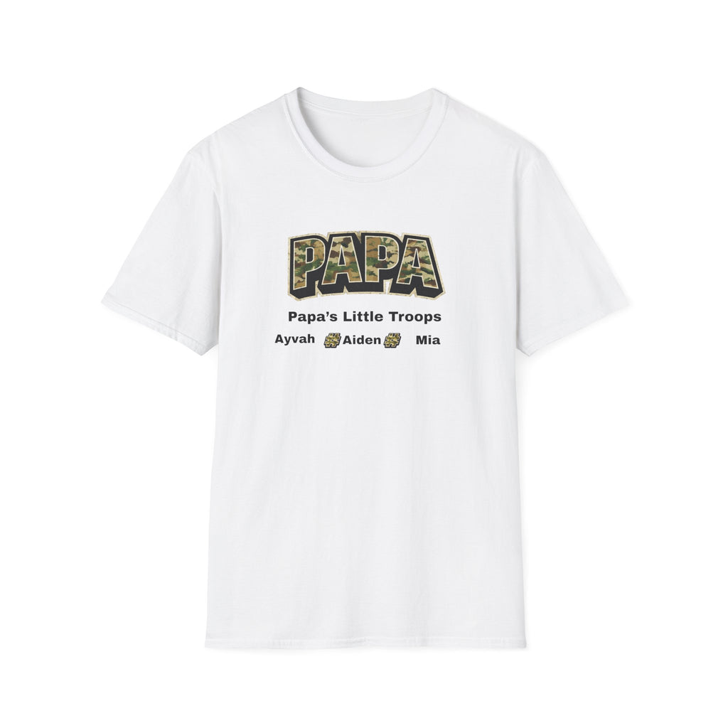 Papa Camo T-Shirt — “Papa’s Little Troops” Personalized Kids Names Tee