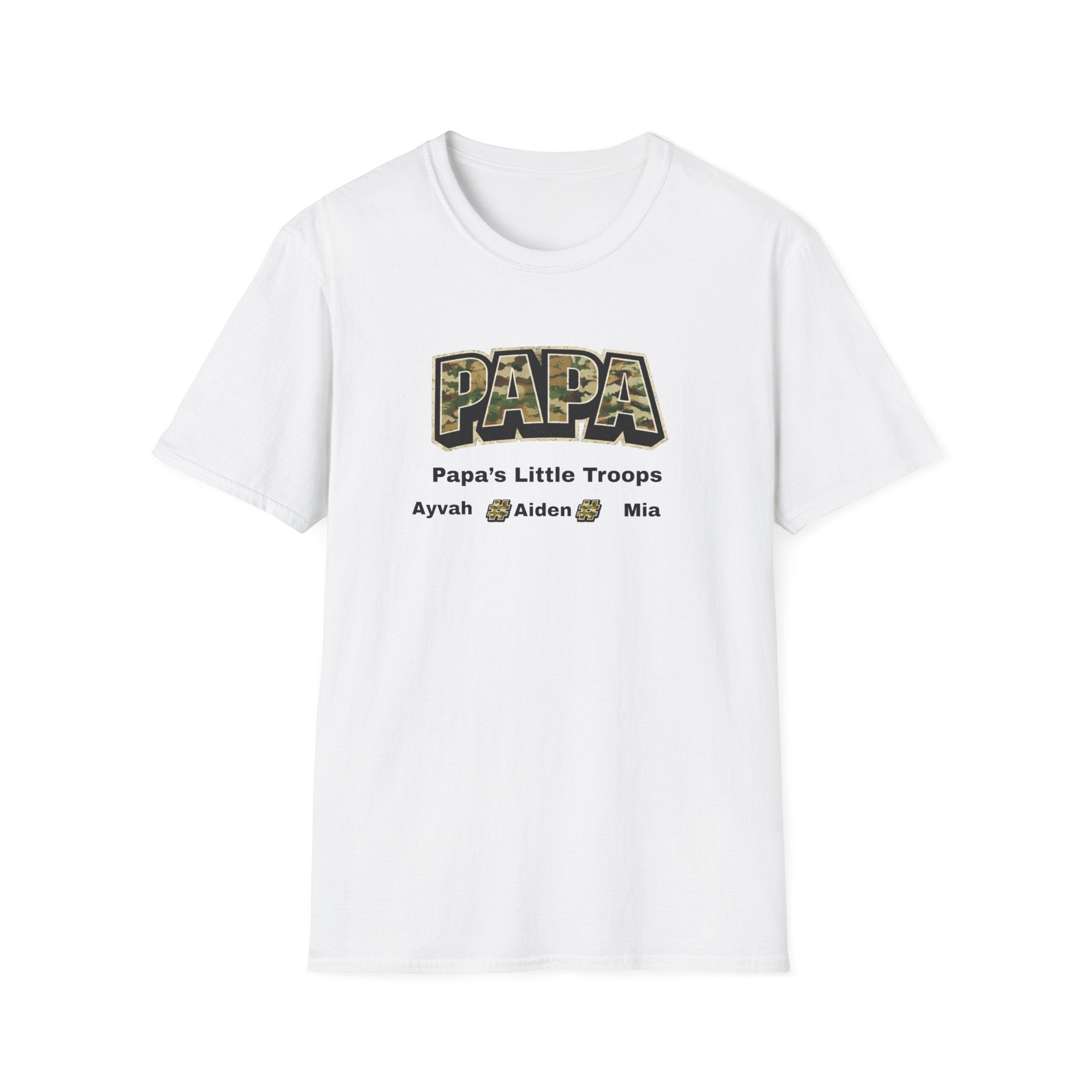 Papa Camo T-Shirt — “Papa’s Little Troops” Personalized Kids Names Tee