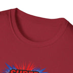 Super Dad T-Shirt – Union Jack Flag pattern Retro Comic Father’s Day Tee