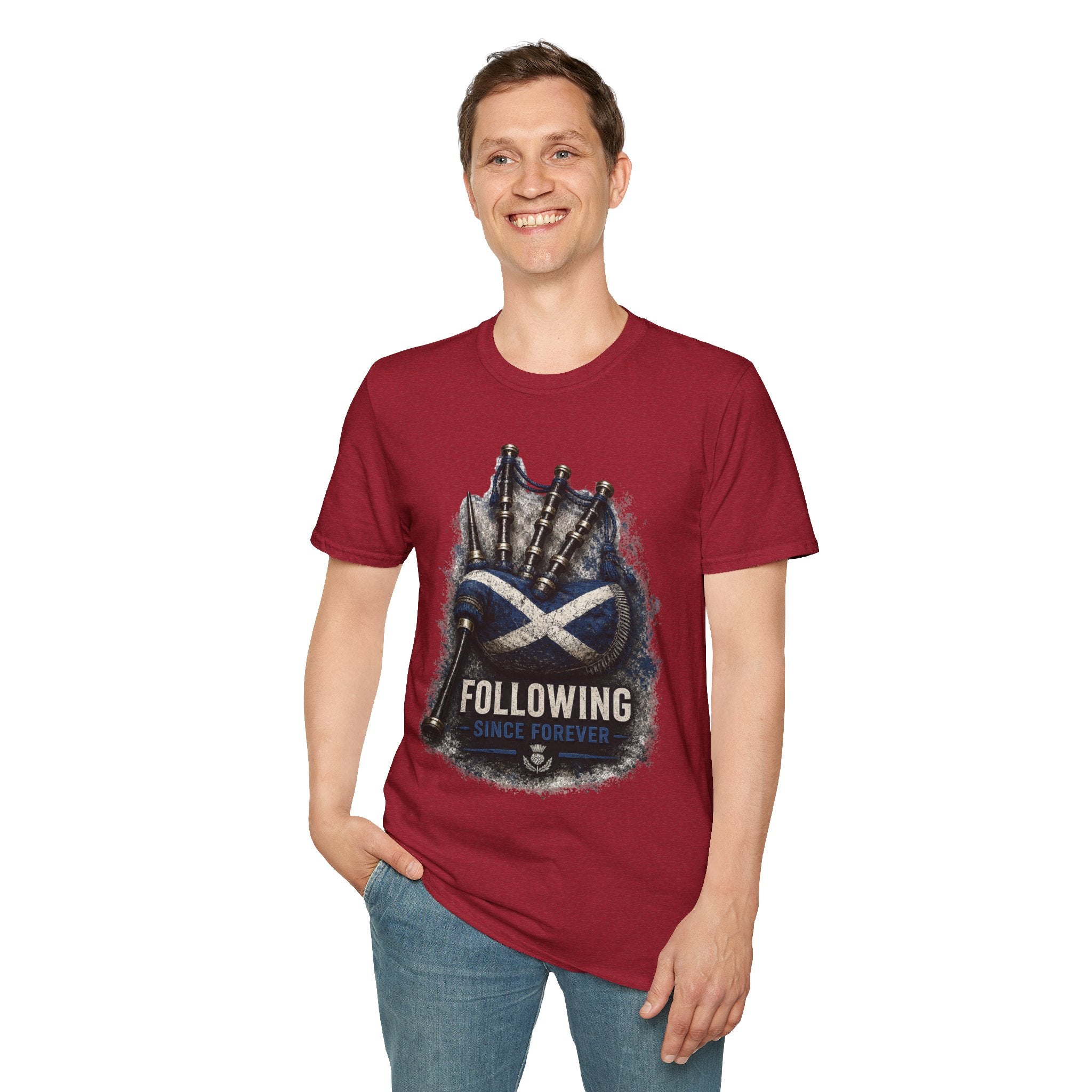 Bagpipes Following Scotland Flag Tee