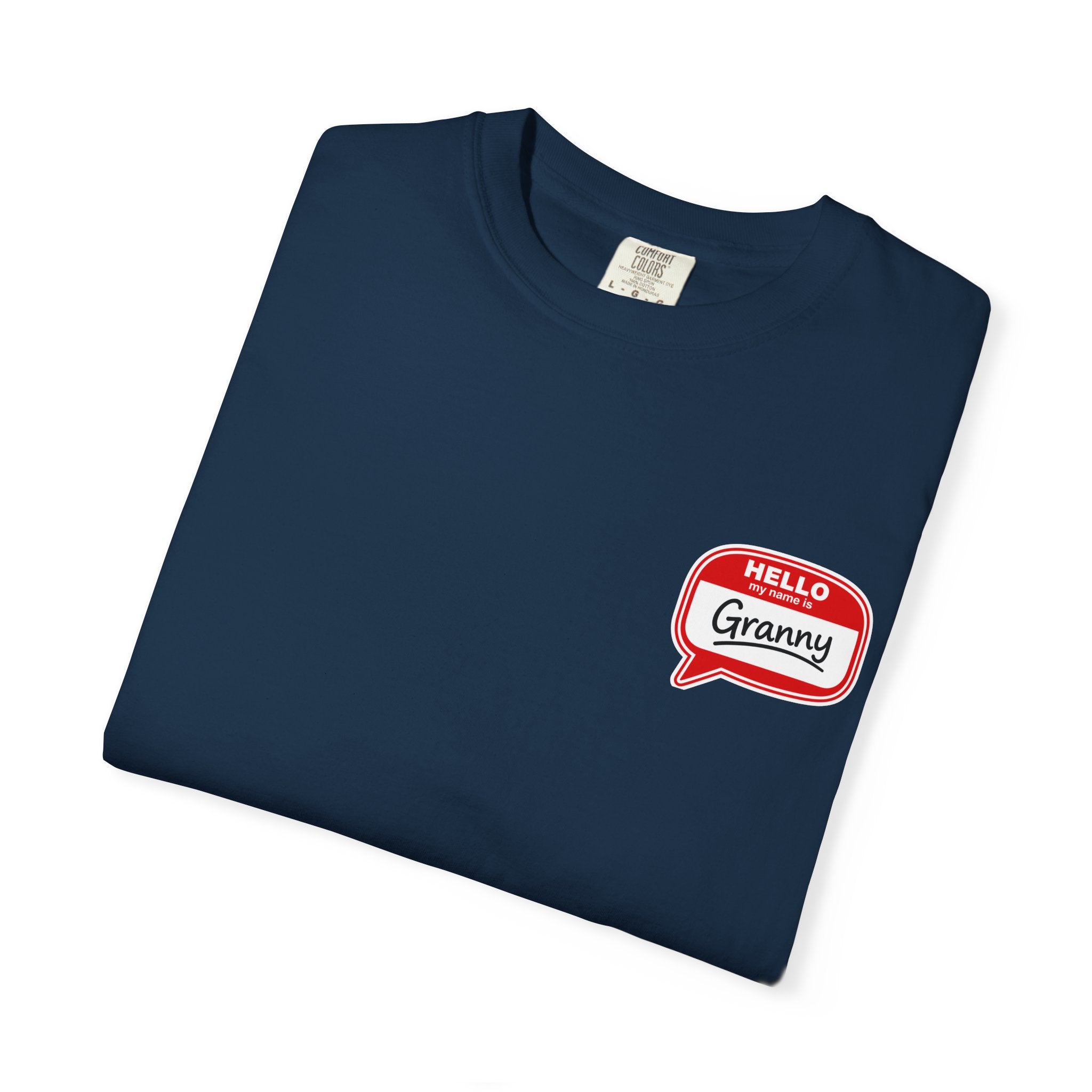 T-Shirt — "Hello Granny" Retro Name Tag Tee