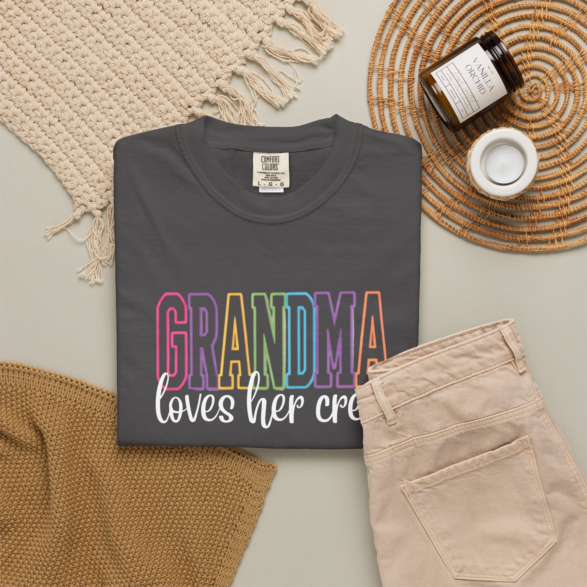 Grandma Pastel Rainbow T-Shirt — 'GRANDMA' Retro Lettering Tee