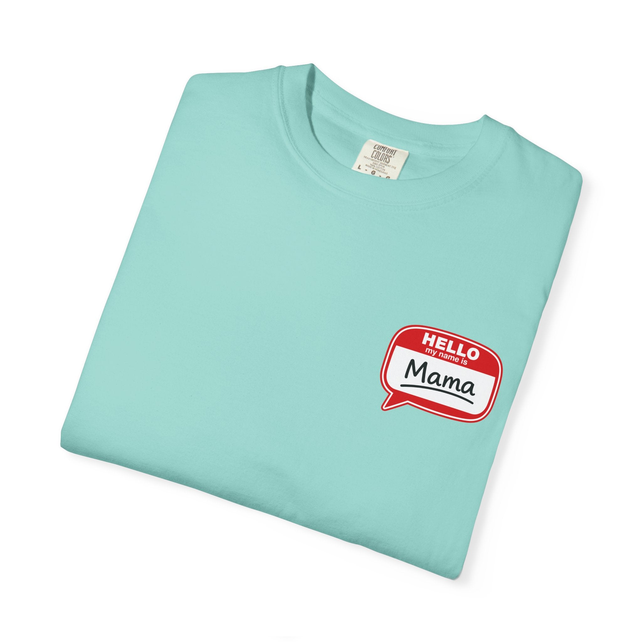 Hello Mama Pocket T‑Shirt — Cute 'Hello Mama' Name Tag Graphic Tee for New and Expecting Moms