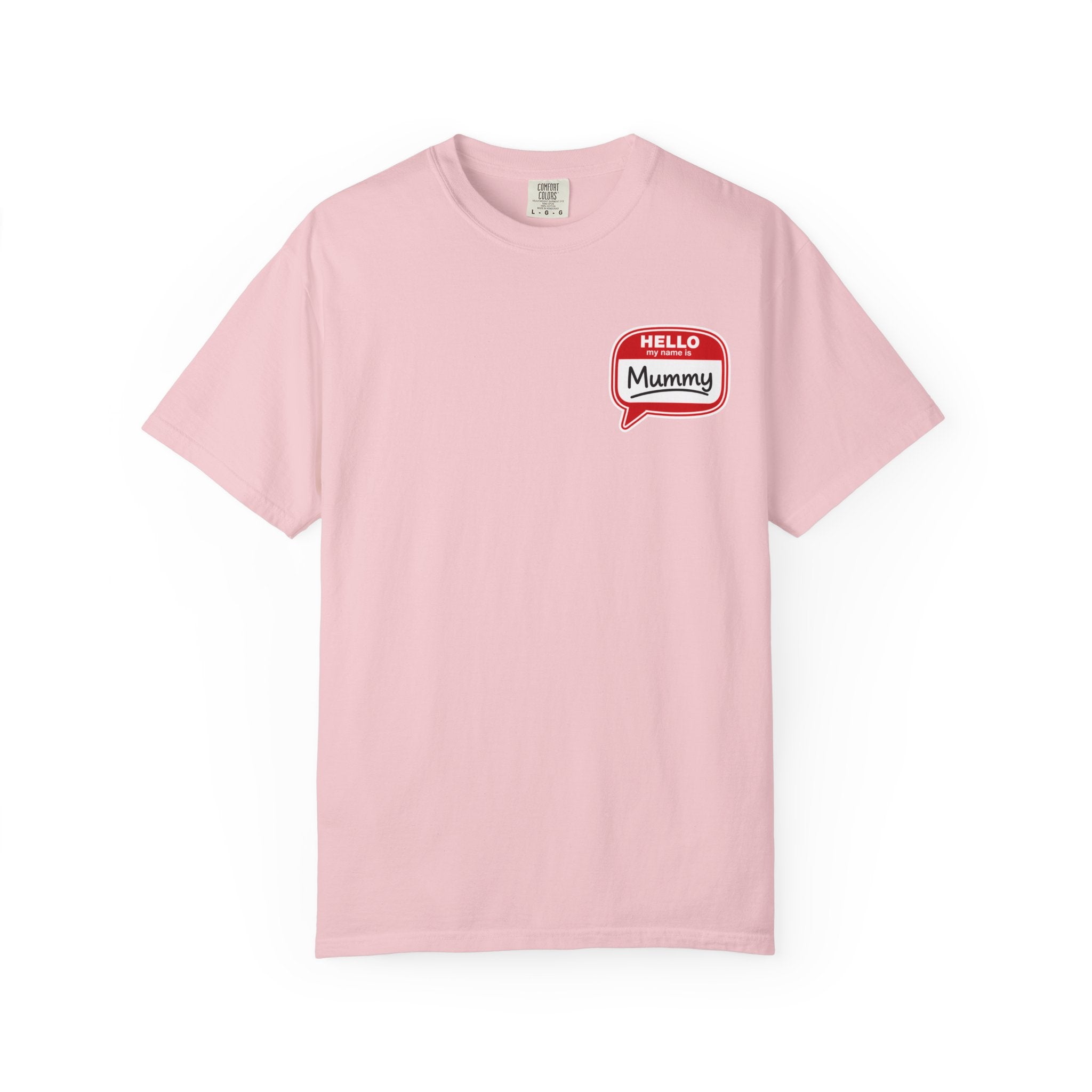 T-Shirt — "Hello Mummy" Retro Name-Tag Graphic