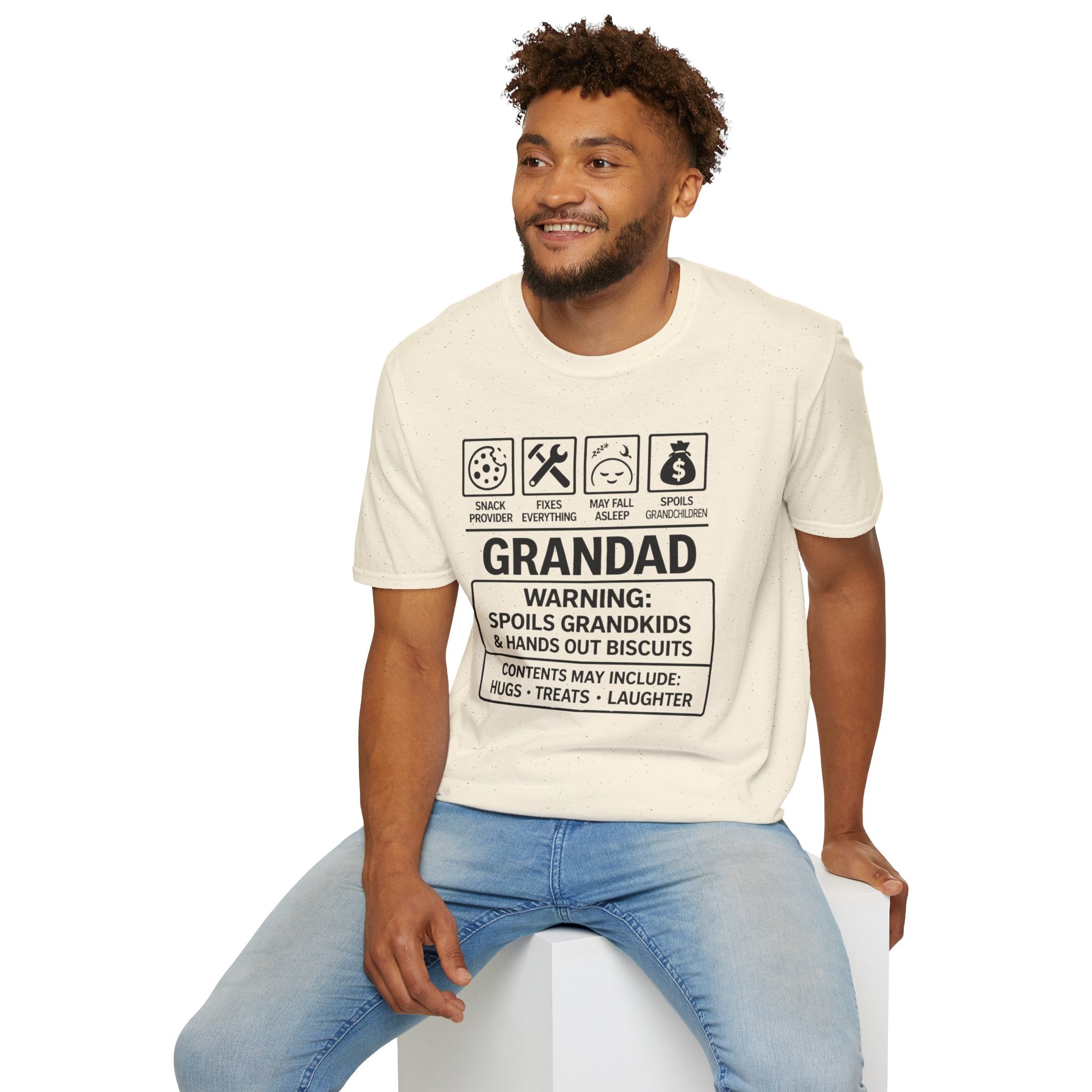 Grandad Warning T-Shirt — 'Warning: Spoils Grandkids & Hands Out Biscuits' Funny Grandpa Shirt