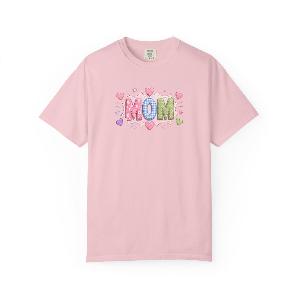 Mom Hearts T‑Shirt — Cute Pastel "MOM" Graphic Tee for Mother's Day & Everyday