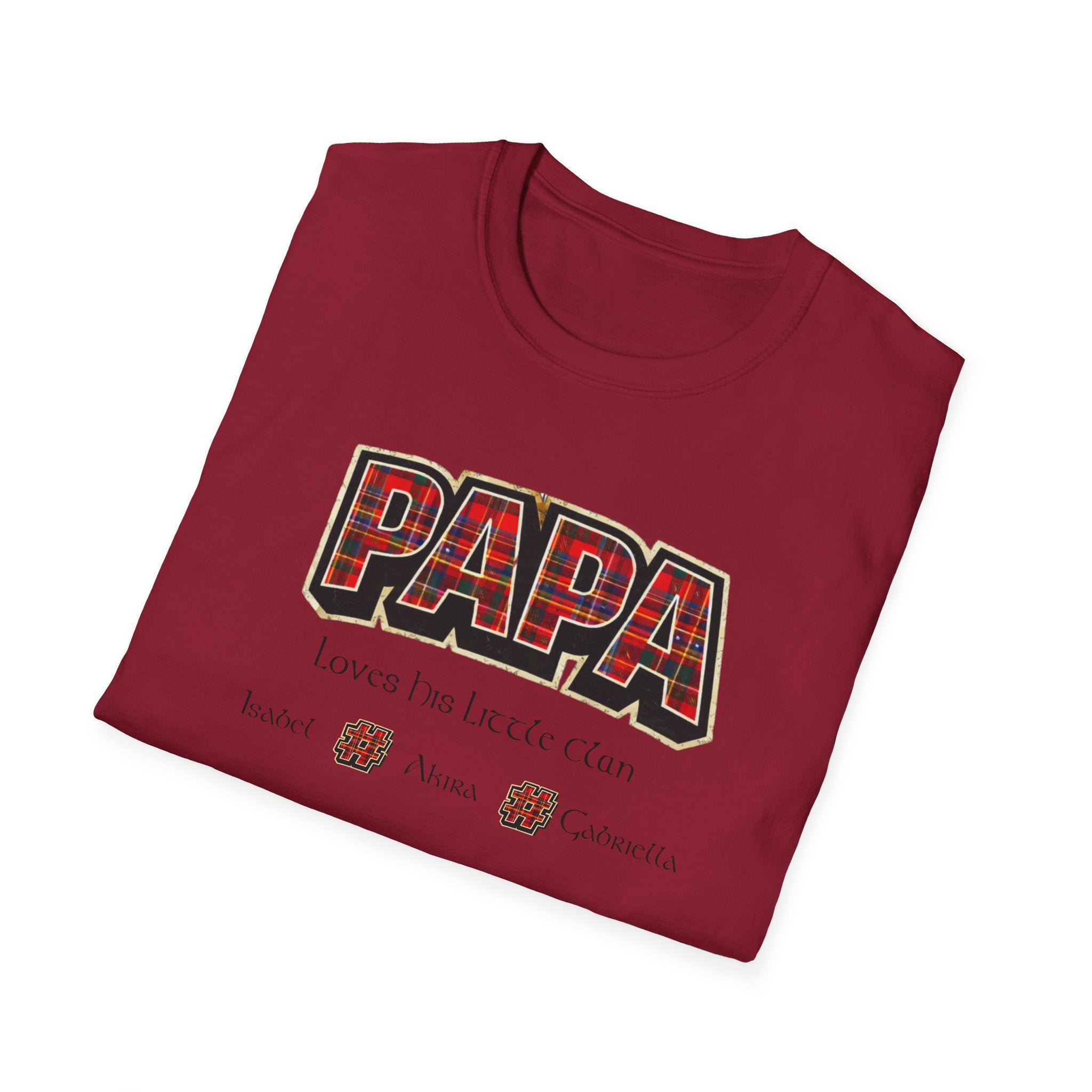 Papa Plaid T-Shirt – "Papa Loves his Little Clan" Grandfather Gift for Father's Day