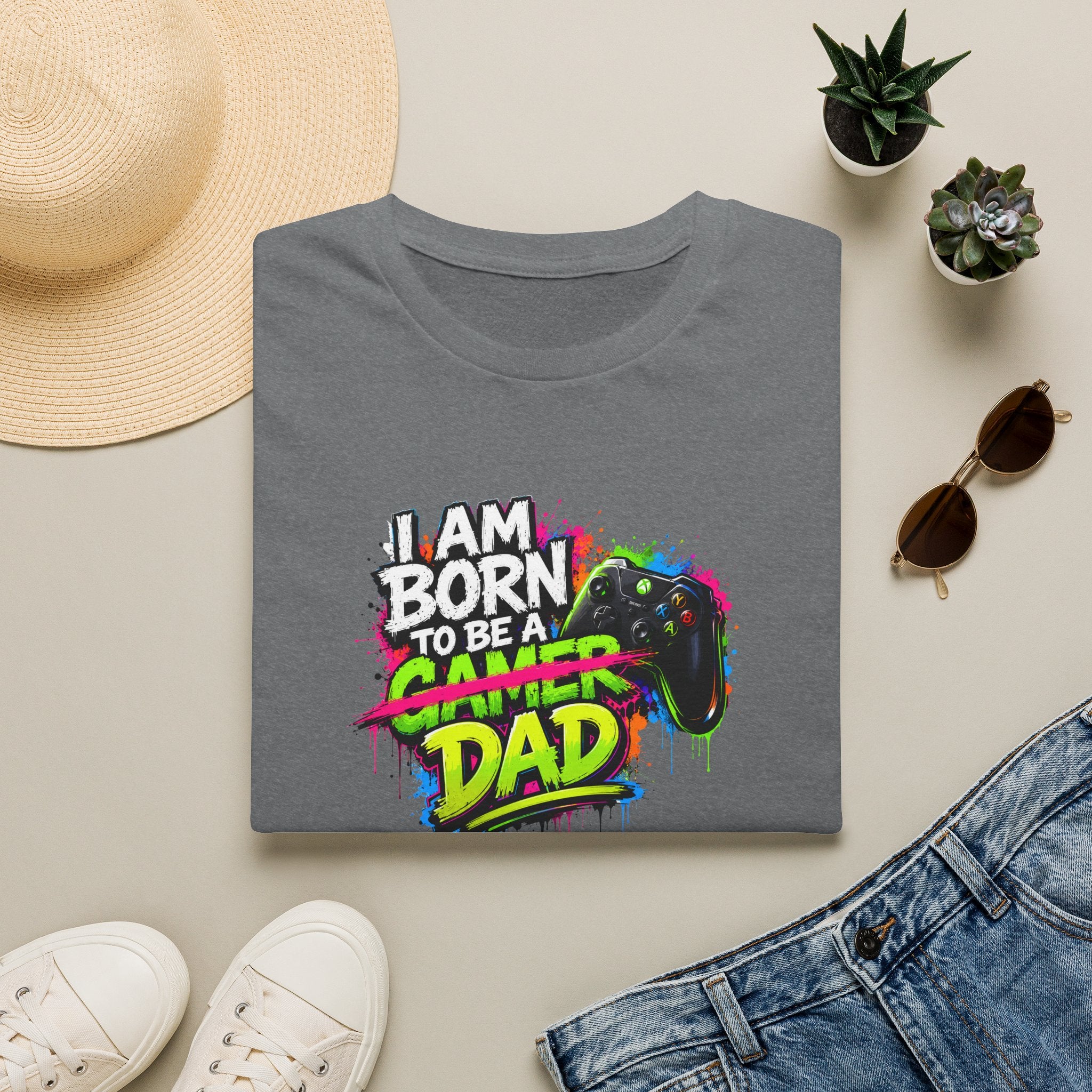 "I Am Born To Be A Gamer Dad" Neon T‑Shirt
