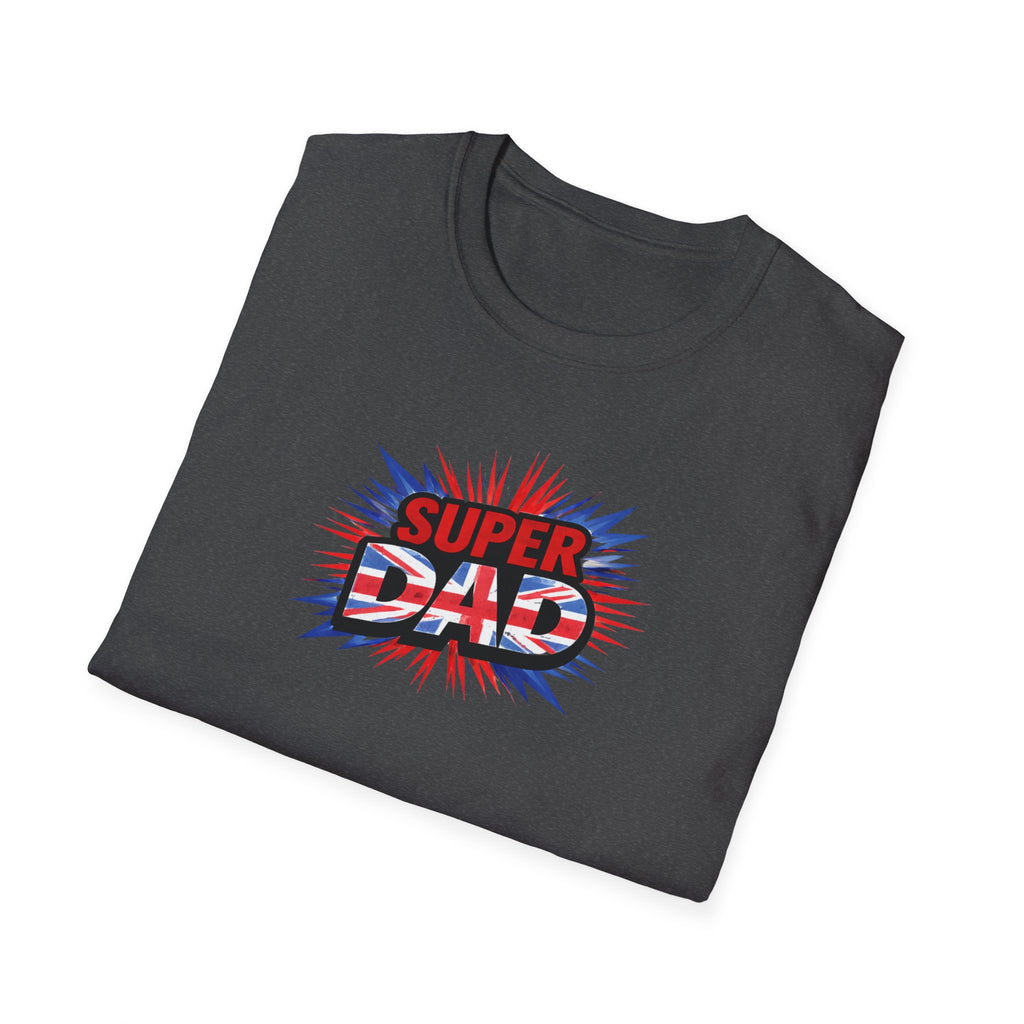 Super Dad T-Shirt – Union Jack Flag pattern Retro Comic Father’s Day Tee