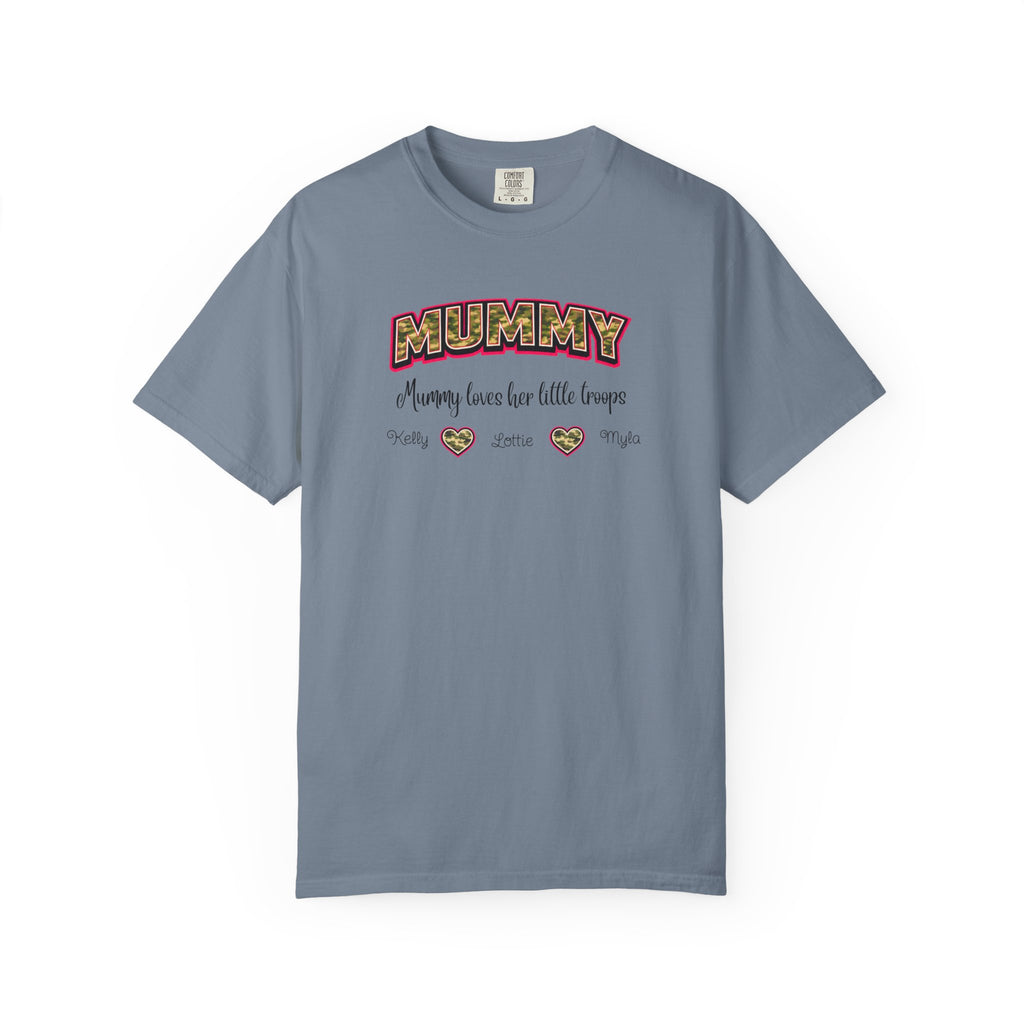 Mummy Camo Heart Graphic T-Shirt — "Mummy, leave her little layers" Retro Mum Tee