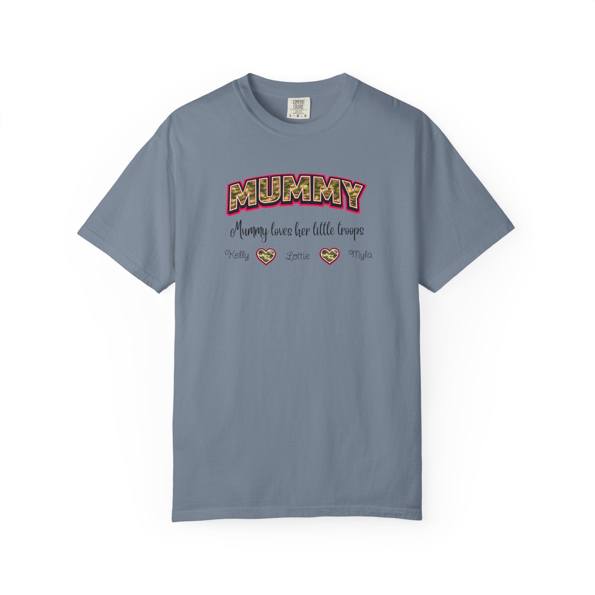 Mummy Camo Heart Graphic T-Shirt — "Mummy, leave her little layers" Retro Mum Tee