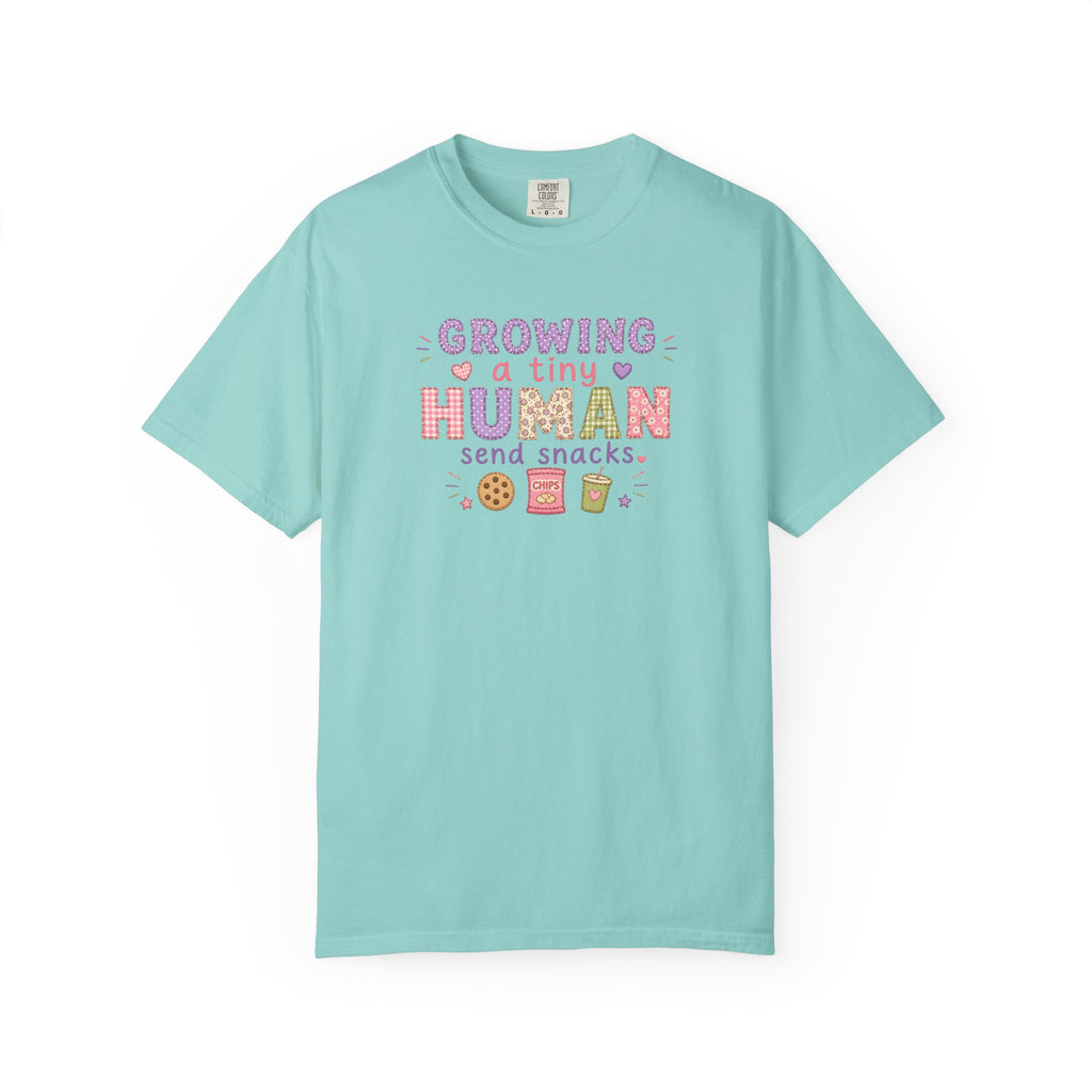 Growing a Tiny Human T-Shirt — "Growing a Tiny Human, Send Snacks" Maternity Tee