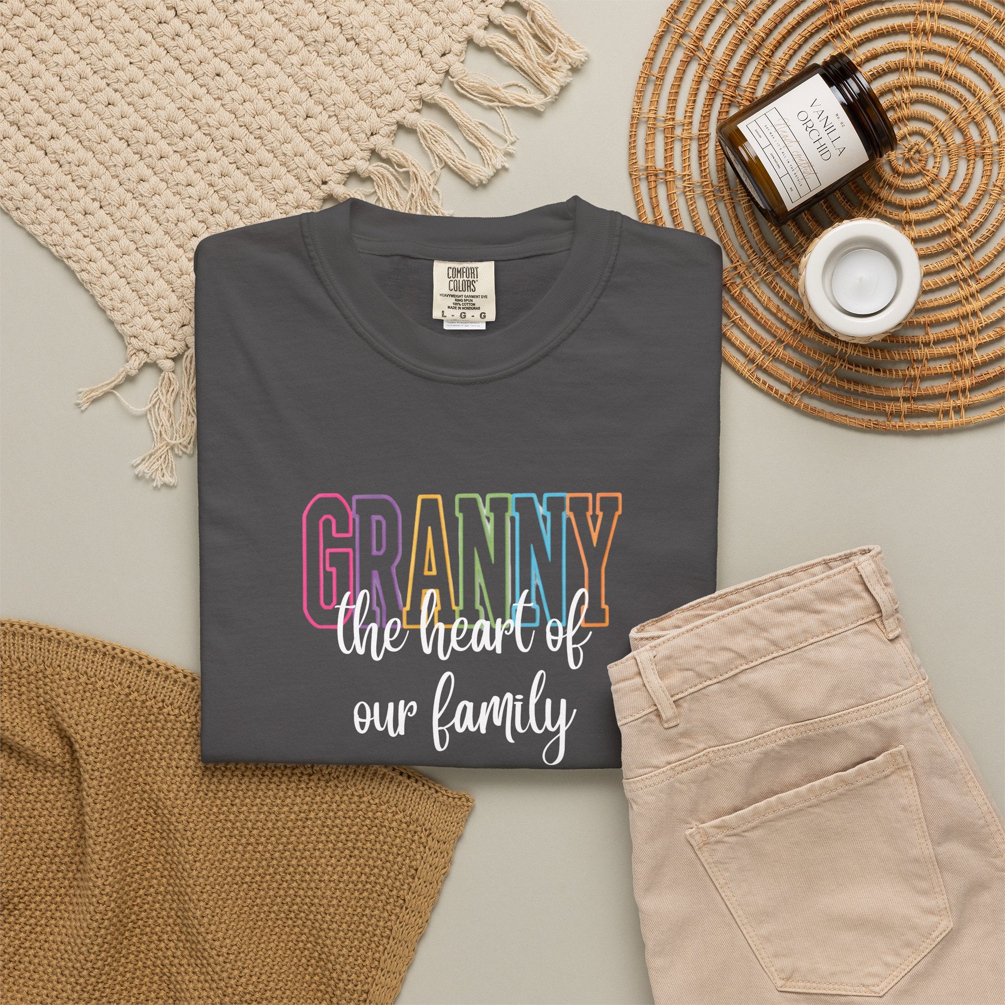 Grandma T-Shirt — "Grandma the Heart of Our Family" Pastel Comfort Tee