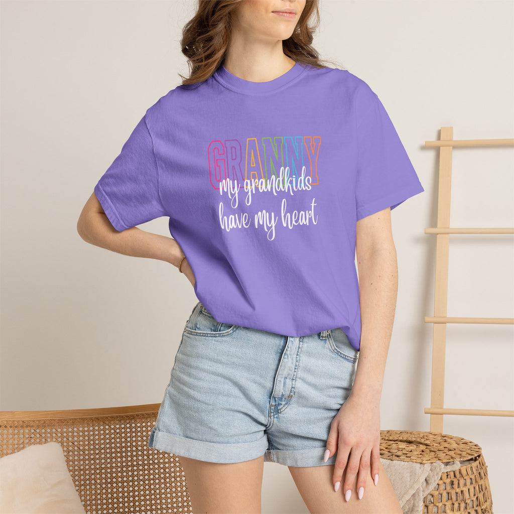 Grandma T-Shirt - "Grandma my grandkids have my heart" Soft Pastel Gift for Mothers & Grandparents