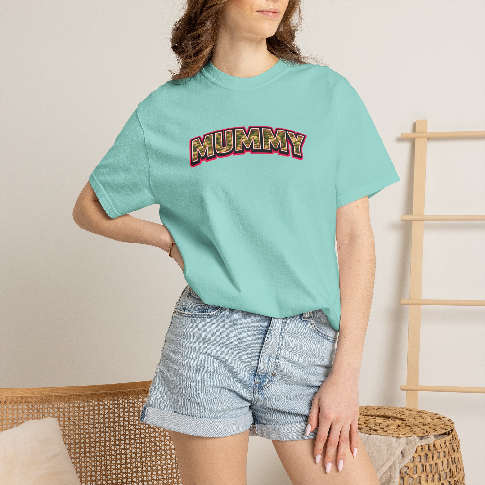 MUMMY Camo Script T-Shirt — Vintage Comic Style Mommy Tee