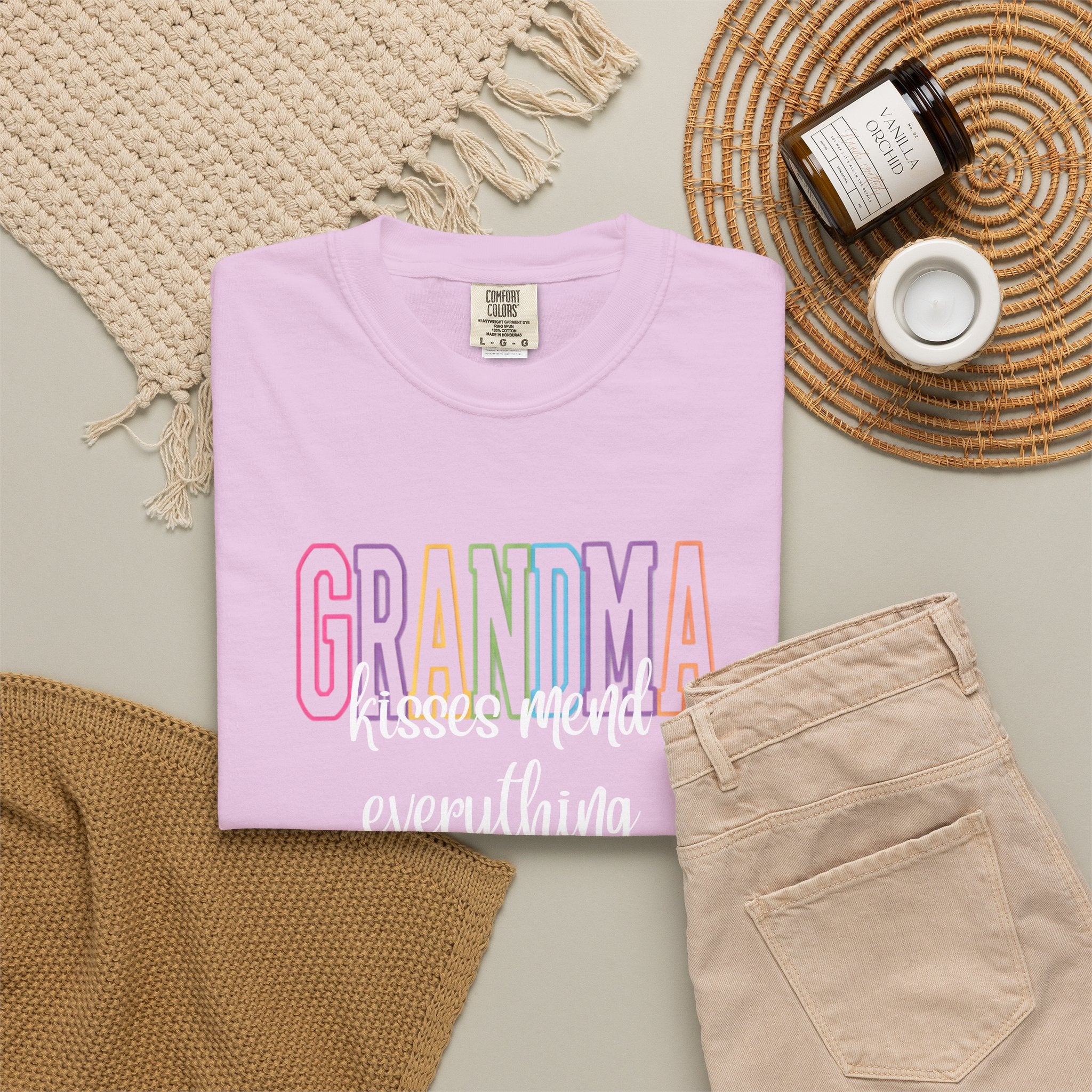 Grandma Pastel Rainbow T-Shirt — Retro Block Letter Grandma Tee