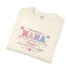 Becoming a Nana T-Shirt — "Becoming a Nana means my heart grows bigger with every little giggle" Cute Grandma Gift