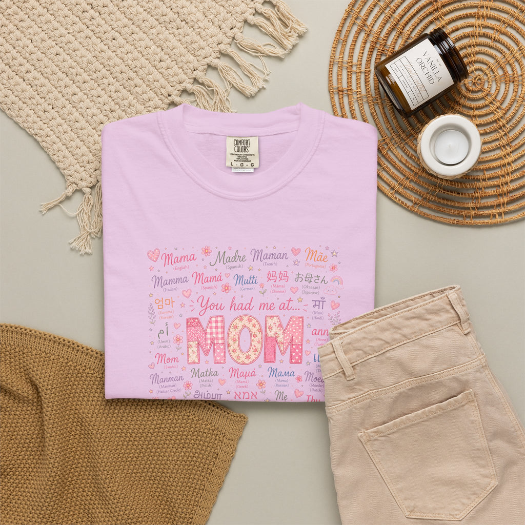 Mom Hearts Graphic T-Shirt — Cute Pink 'You had me at MOM' Mother's Day Tee