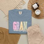 Gran Floral Script T-Shirt — "the heart of my family" Sage Garment-Dyed Tee