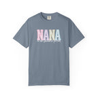 Nana Pastel Patchwork Tee — Soft White "NANA" Graphic T-Shirt for Grandmothers