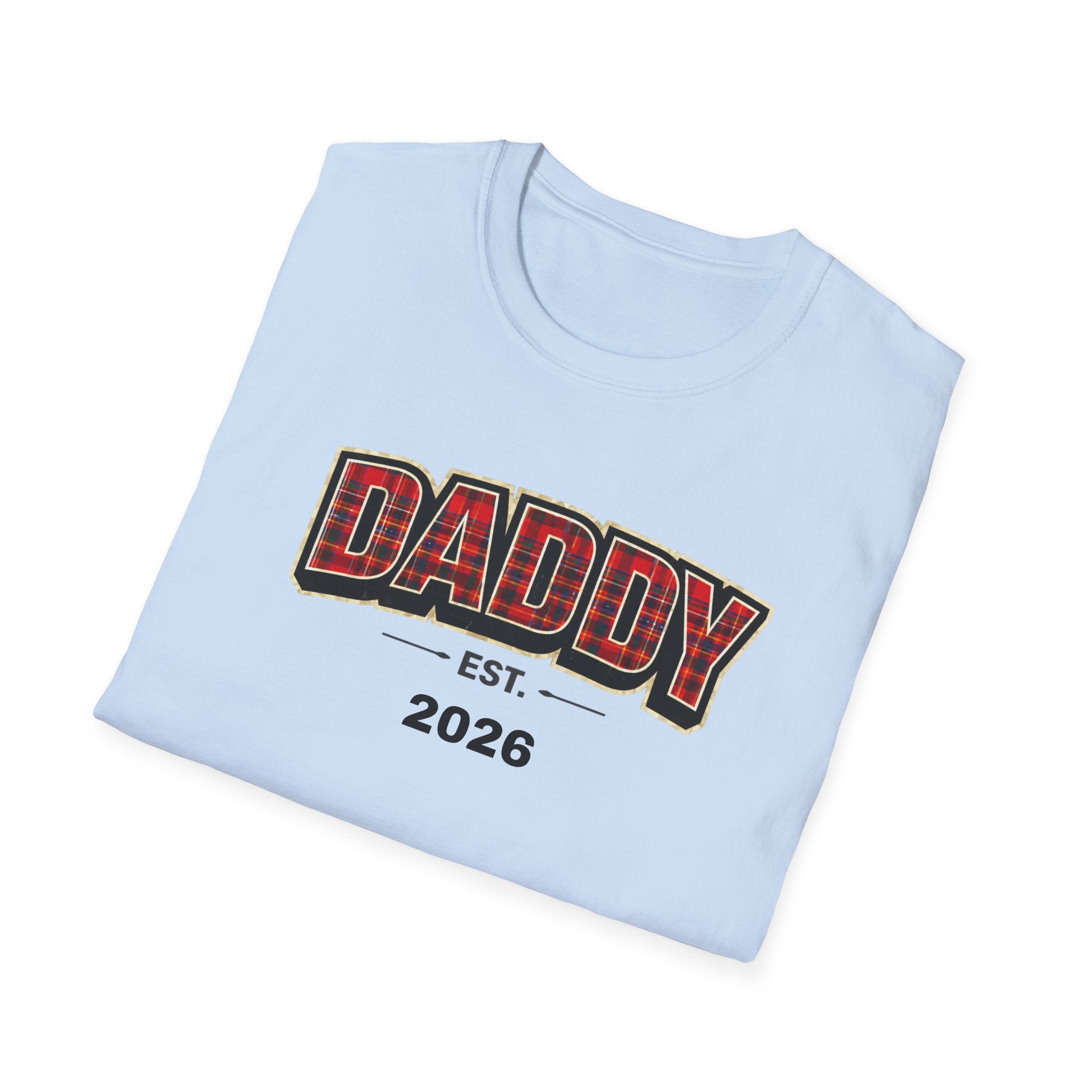 Daddy Est. 2026 T-Shirt — Plaid Dad Announcement Tee
