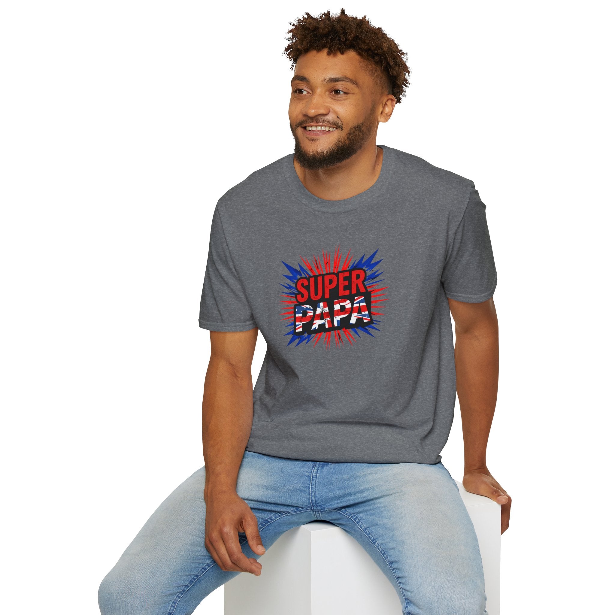 T-Shirt — "Super Papa" Union Jack/England themed Retro Comic Dad Shirt (Father's Day Gift)