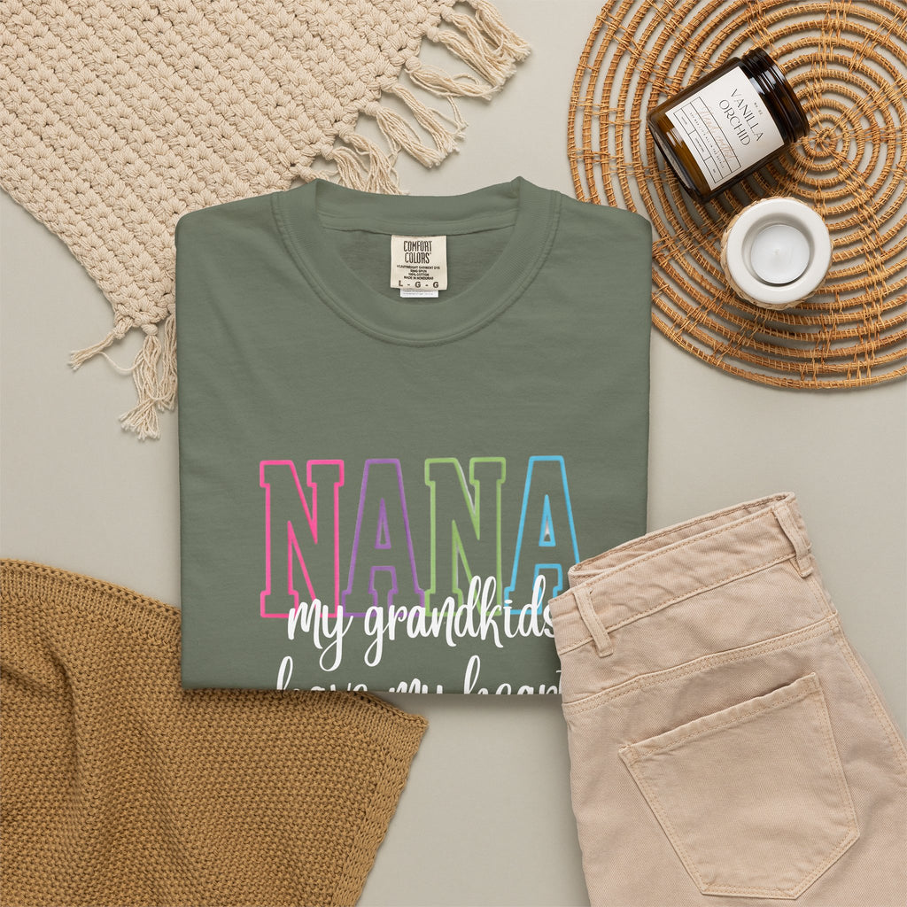 Nana Pastel Rainbow Tee — 'NANA' Floral Outline Grandma T-Shirt