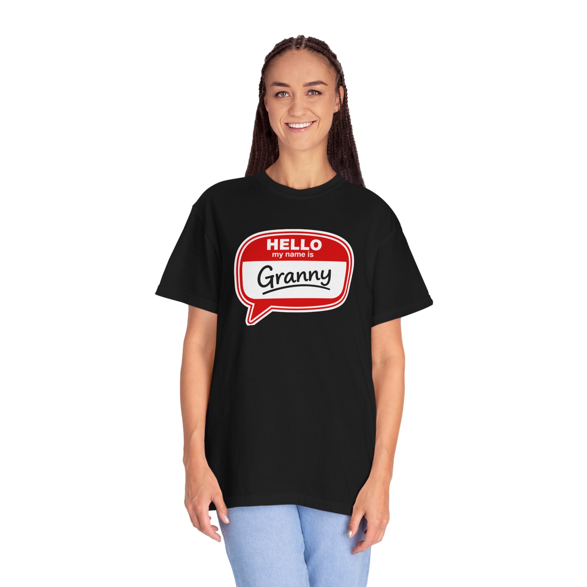 Hello My Name Is Granny T-Shirt - Funny Grandma Gift, Retro Name Badge Tee