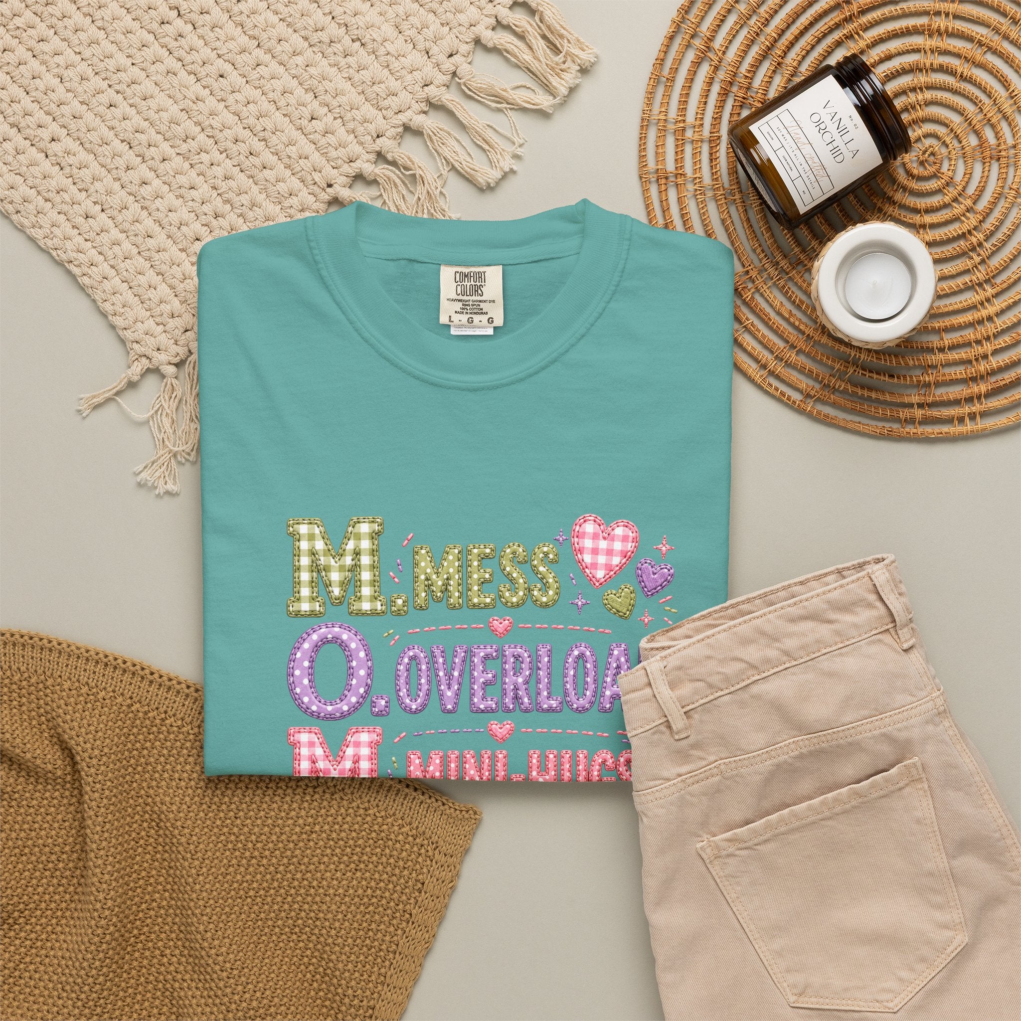 Mom Acronym Graphic T-Shirt — “M.O.M. Mess Overload Mini-Hugs” Cute Pastel Mothers Day Tee