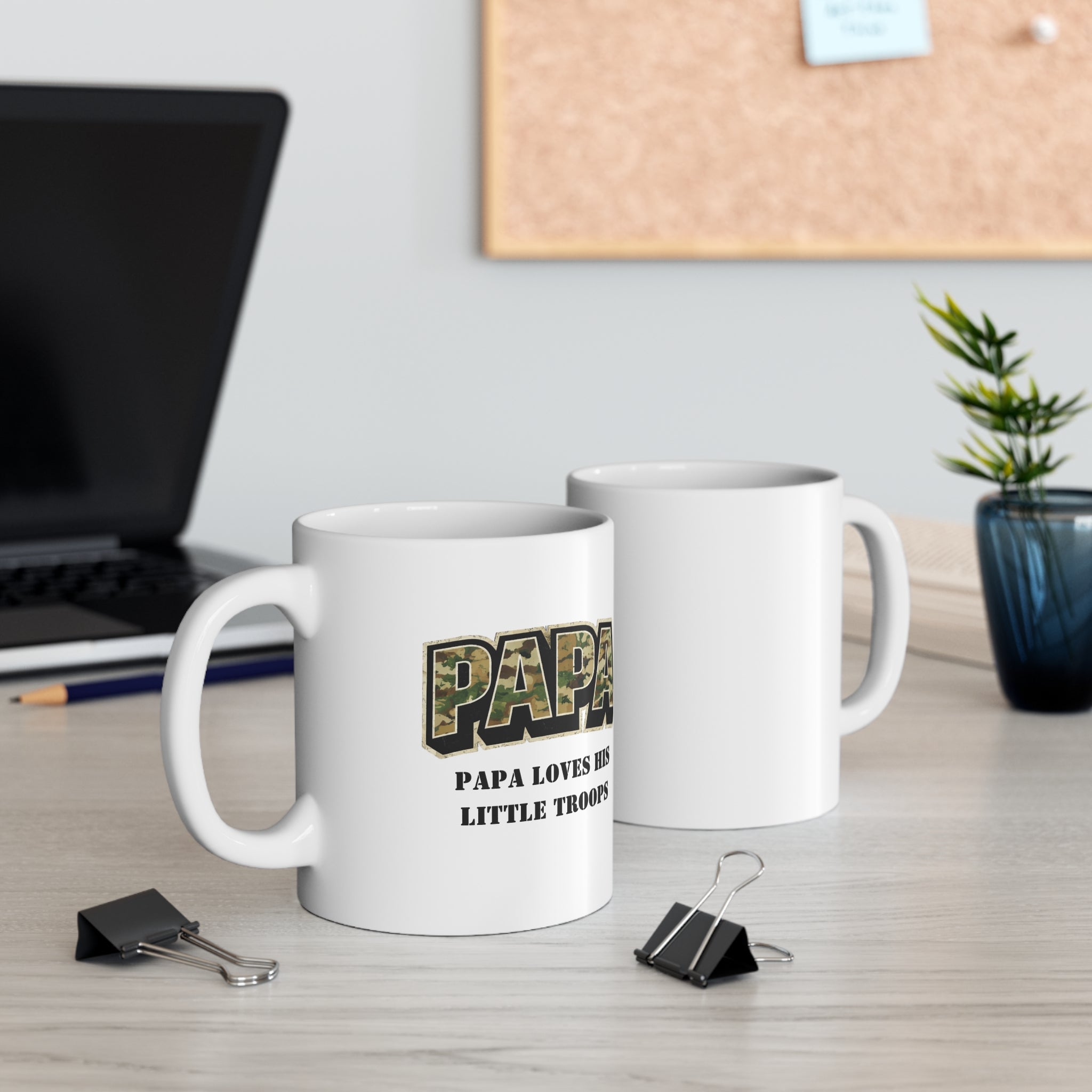 Papa Camo Mug — "Papa Loves His Little Troops" Military Father's Day Coffee Cup