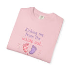 Pregnancy T-Shirt "Kicking Me From the Inside Out" — Cute Baby Footprint Maternity Tee