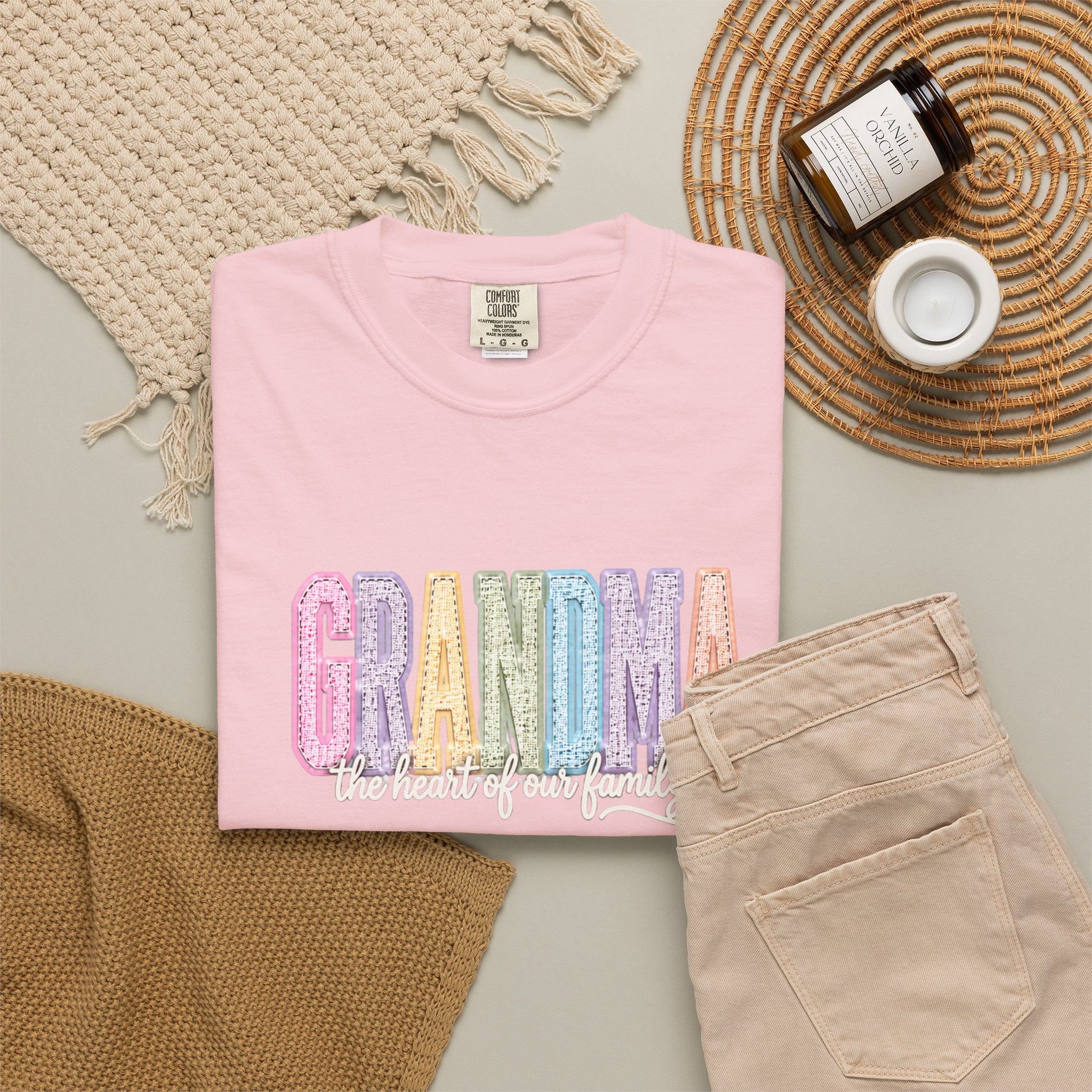 Grandma Floral Graphic T-Shirt — "Grandma, the heart of our family" Gift Tee