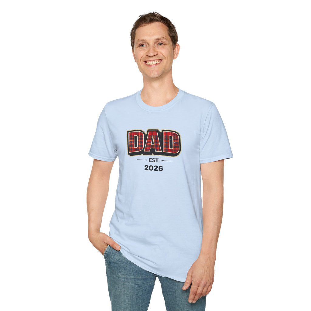 Dad Plaid Design T-Shirt — DAD Est. 2026 New Dad Gift