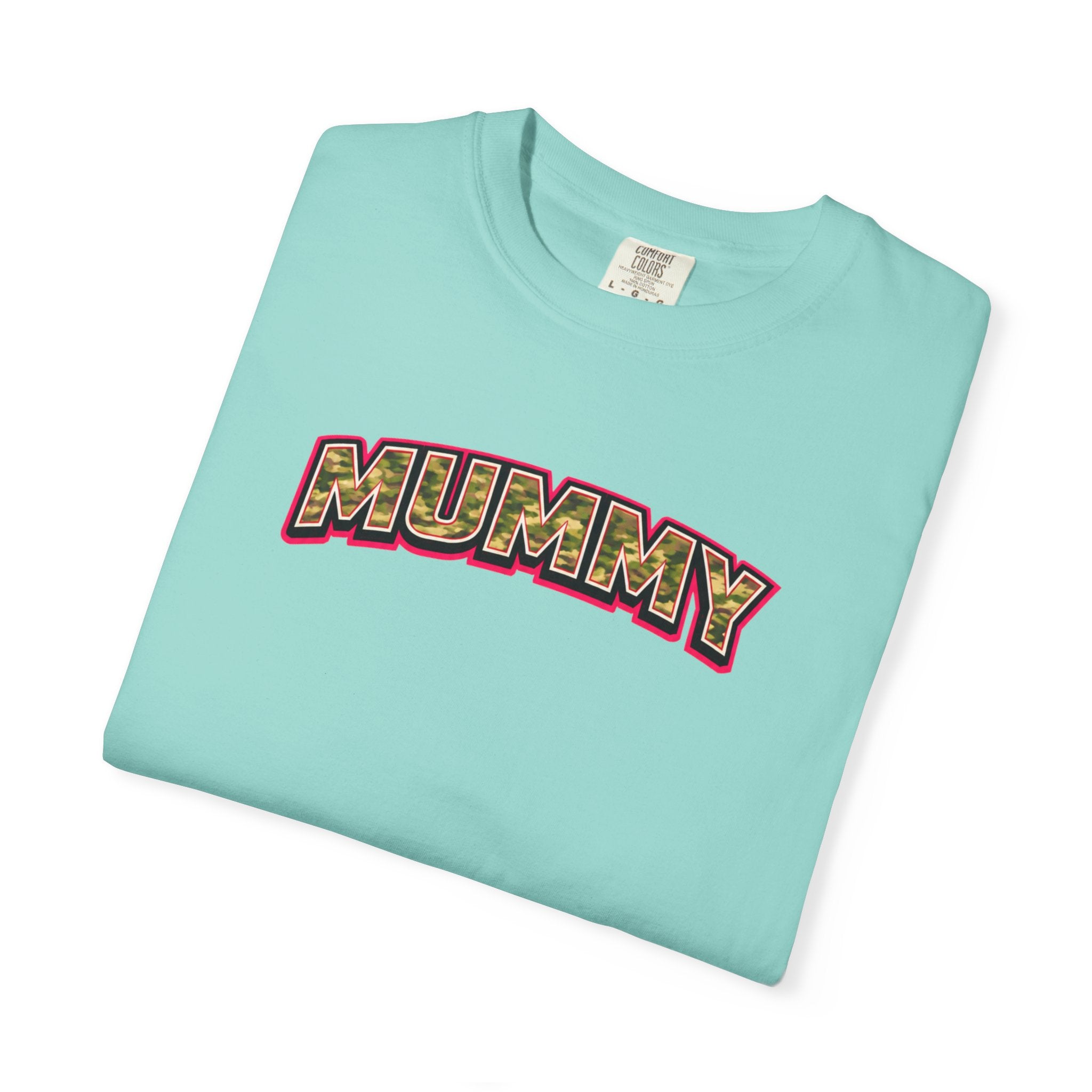 MUMMY Camo Script T-Shirt — Vintage Comic Style Mommy Tee