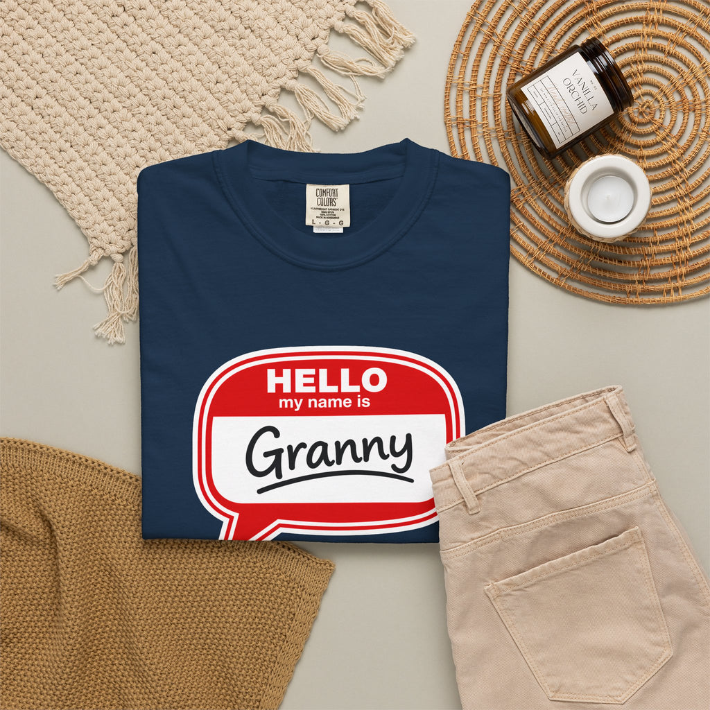 Hello My Name Is Granny T-Shirt - Funny Grandma Gift, Retro Name Badge Tee