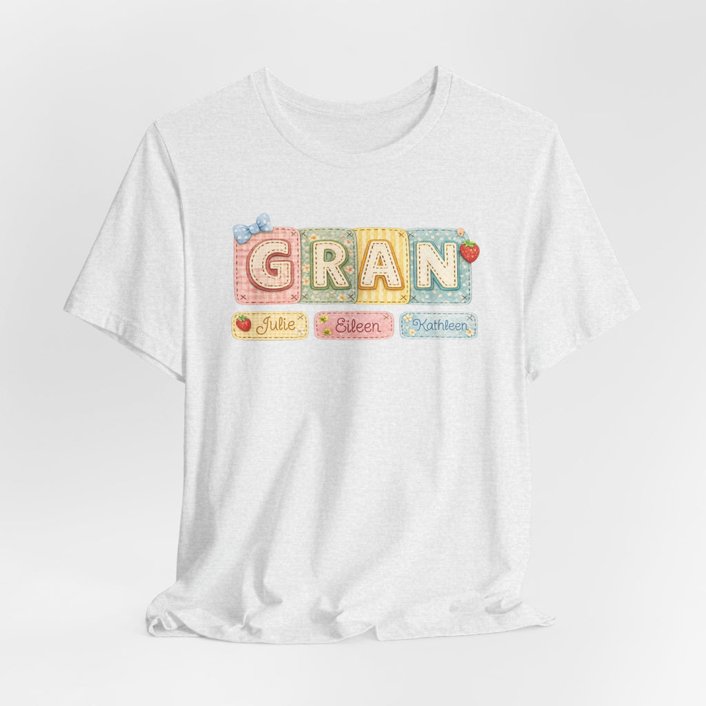 Gran Retro Patch Tee — Personalized 'Gran' Name Blocks Short Sleeve Shirt